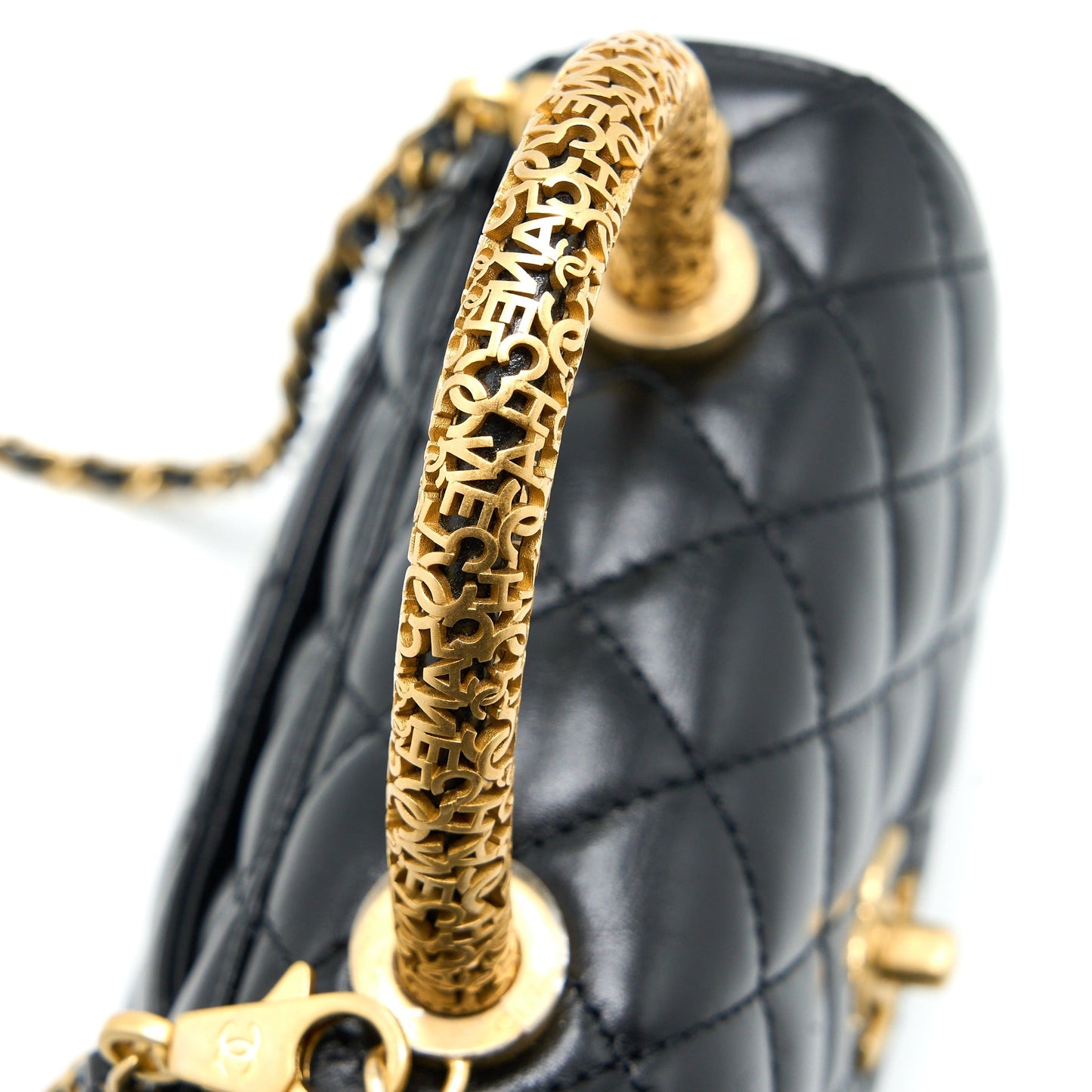 Chanel 22A Mini Coco Handle with Detailed Letter Handle Calfskin Black Brushed  (Microchip)
