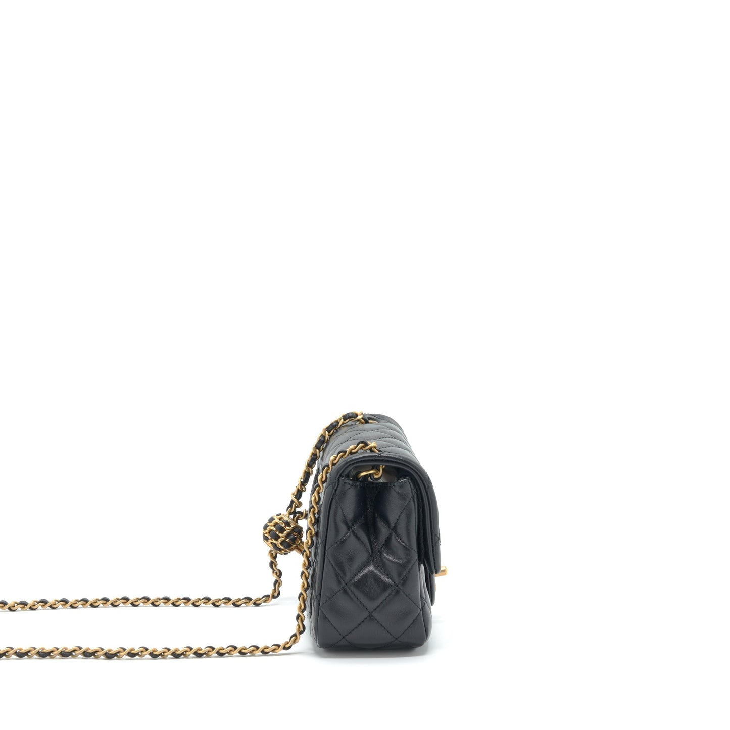 Chanel 22S Pearl Crush Mini Square Flap Bag Lambskin Black