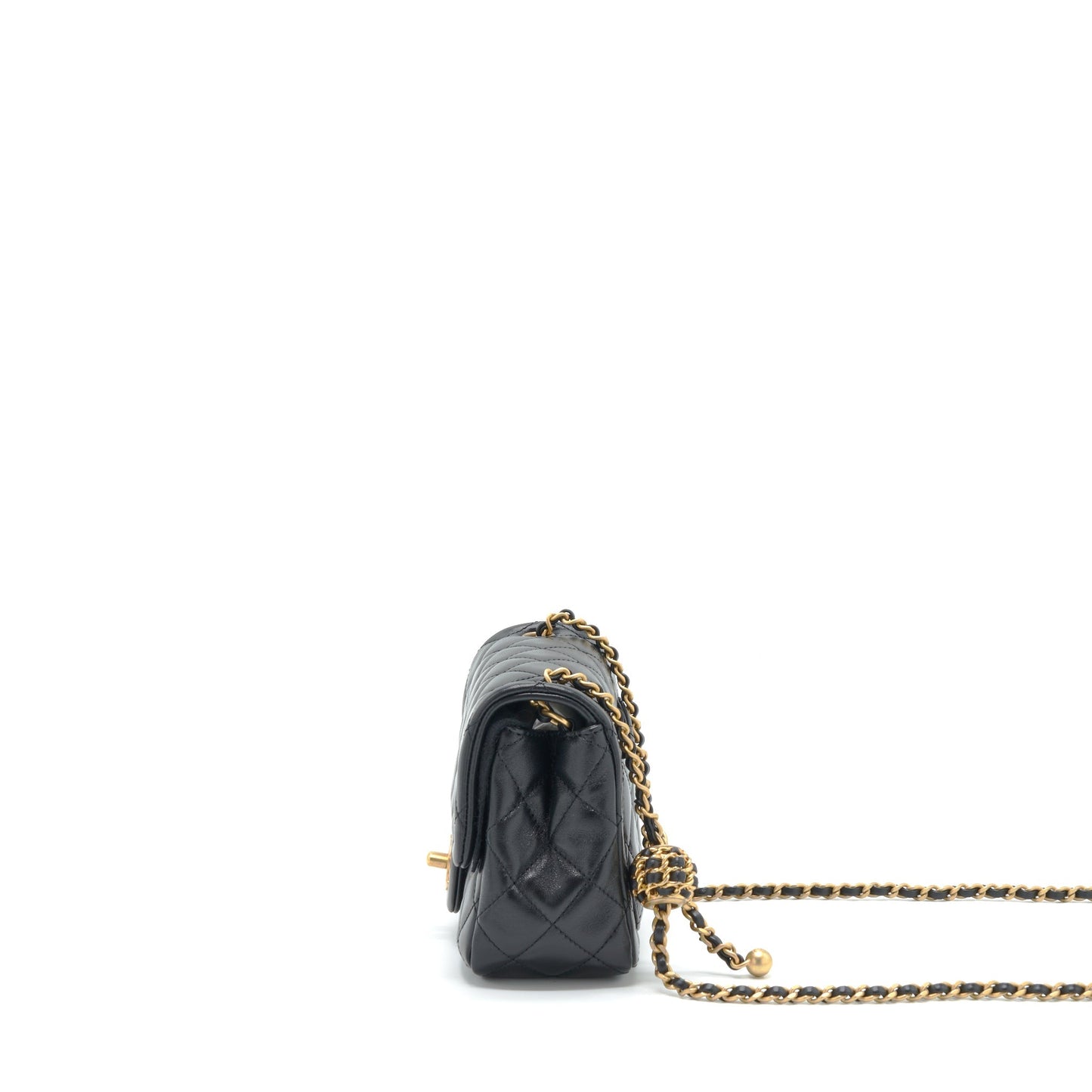 Chanel 22S Pearl Crush Mini Square Flap Bag Lambskin Black