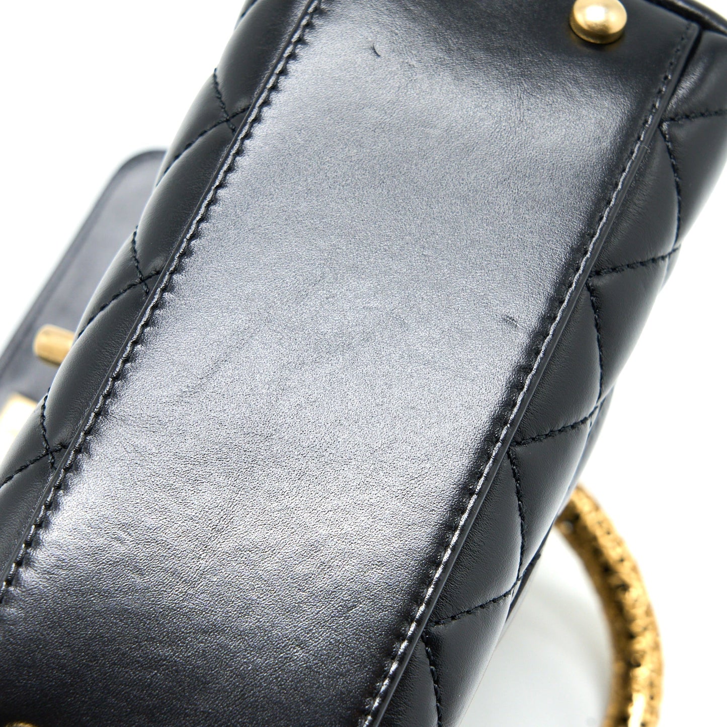 Chanel 22A Mini Coco Handle with Detailed Letter Handle Calfskin Black Brushed  (Microchip)