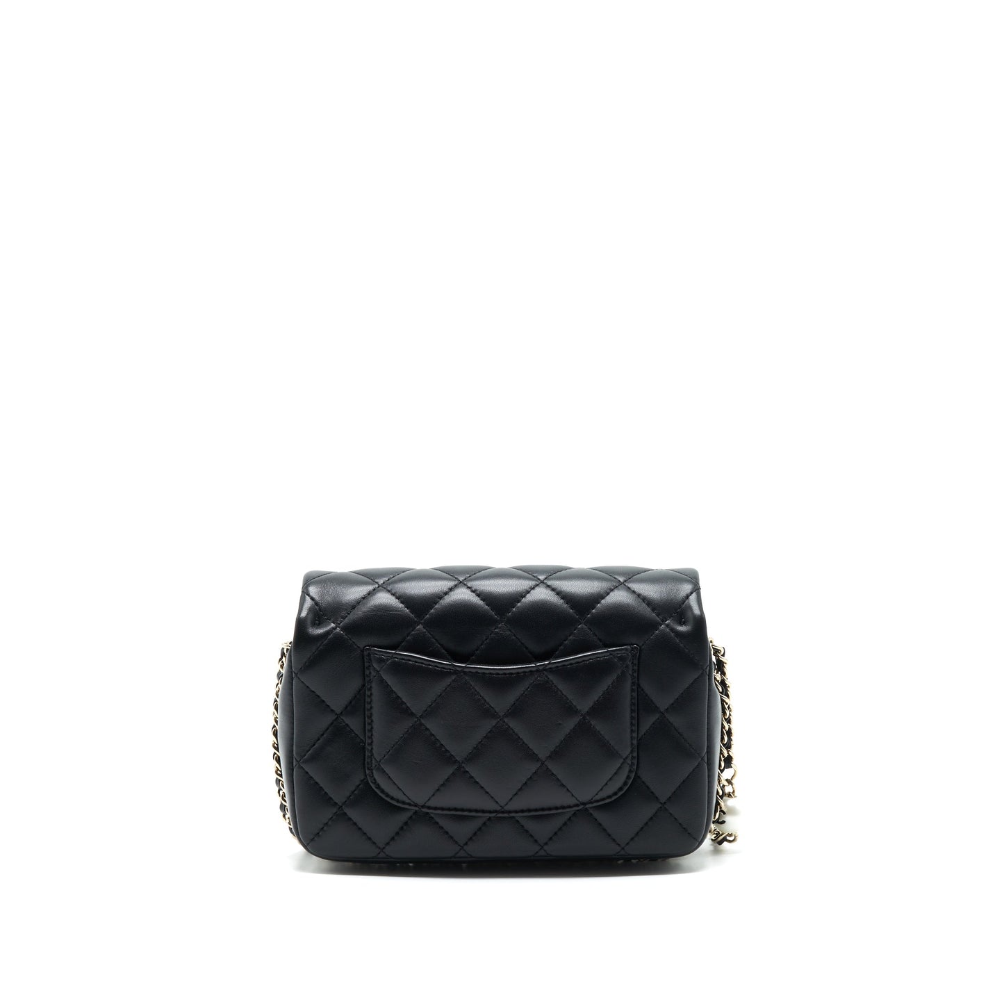 Chanel Pearl Chain Flap Bag Quilted Grained Lambskin Black L