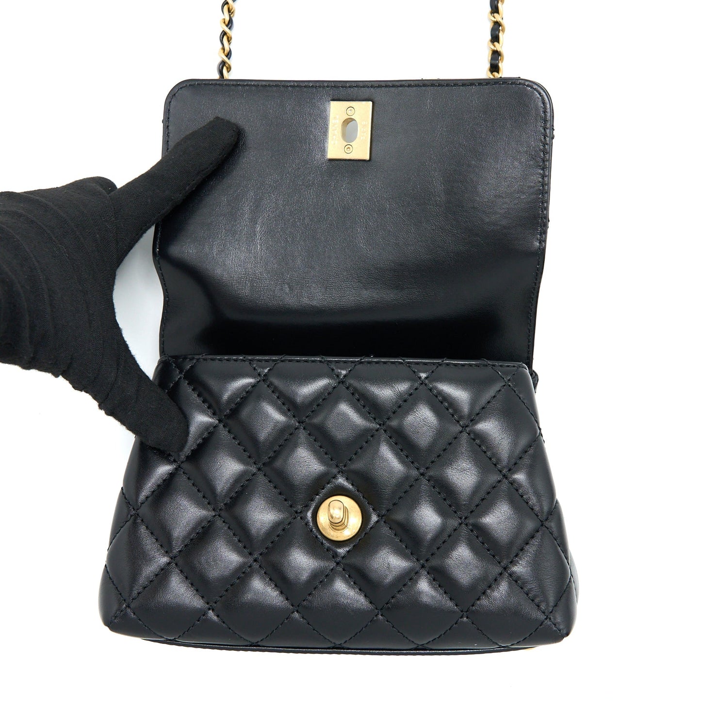 Chanel 22A Mini Coco Handle with Detailed Letter Handle Calfskin Black Brushed  (Microchip)
