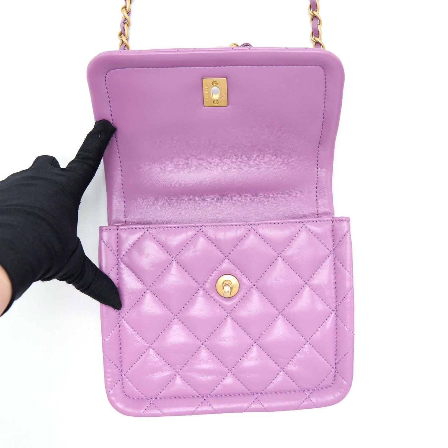 Chanel Square Flap Bag Lambskin Light Purple Brushed