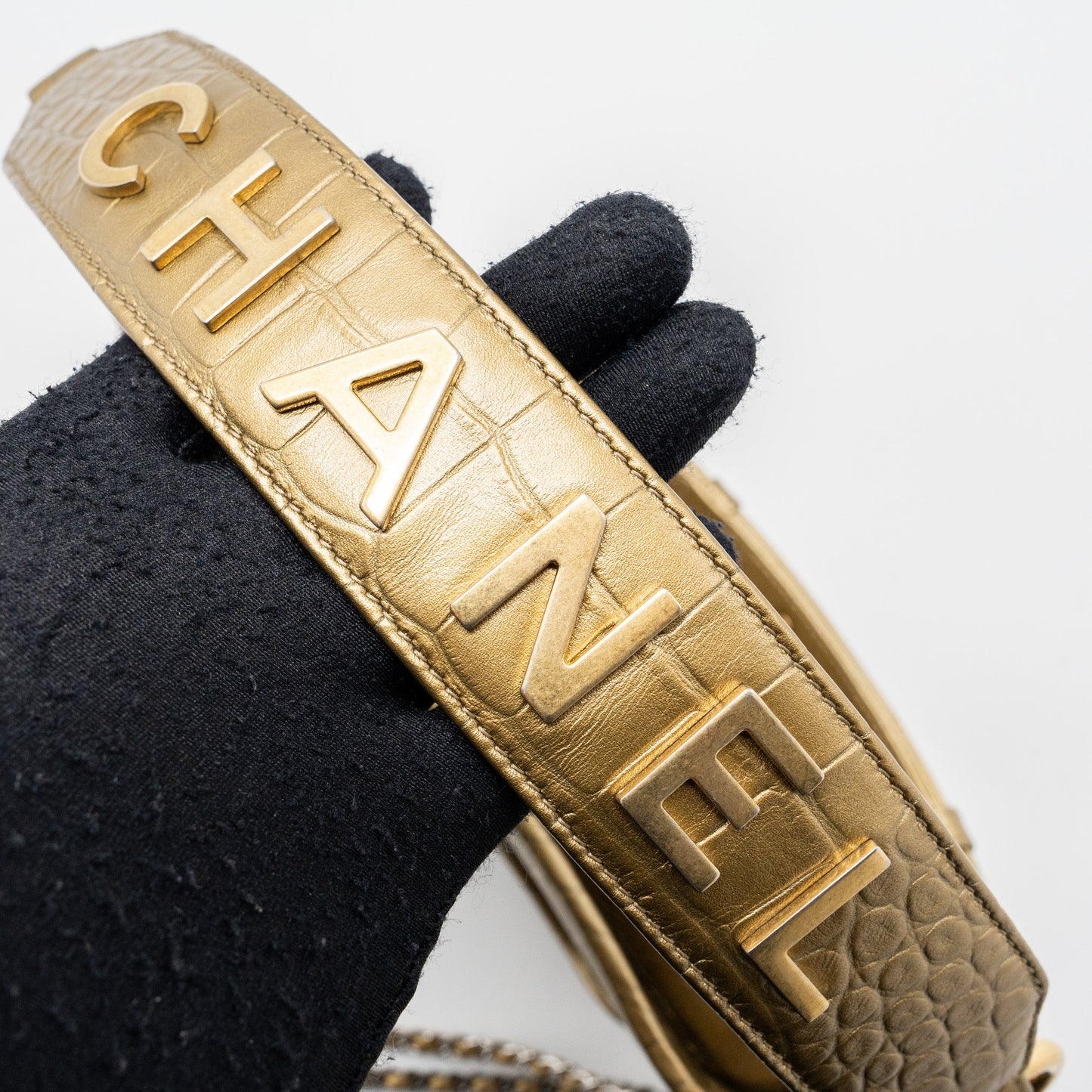 Chanel Small Gabrielle hobo bag with Top Handle Croc-embossed Calfskin Gold Multicolour Hardware