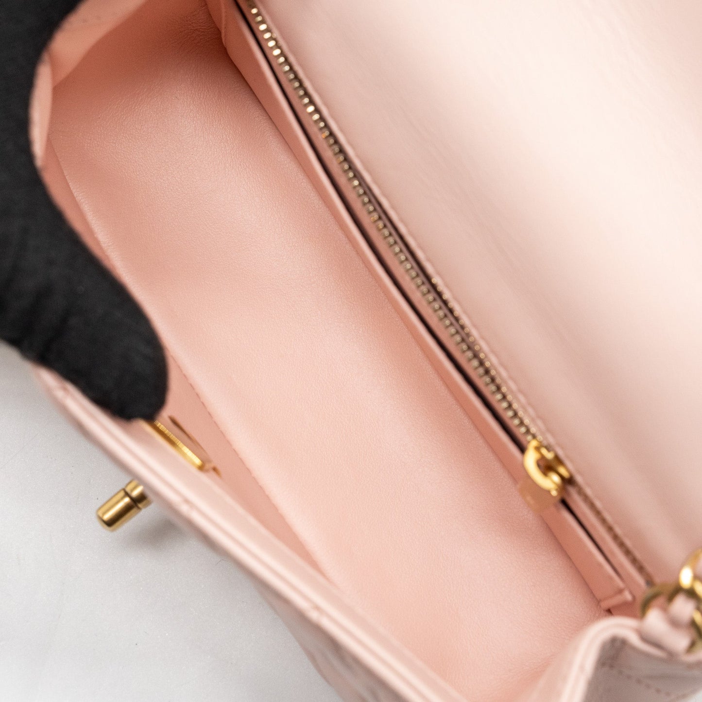 Chanel 23K pearl crush mini rectangular flap bag lambskin light pink  (Microchip)
