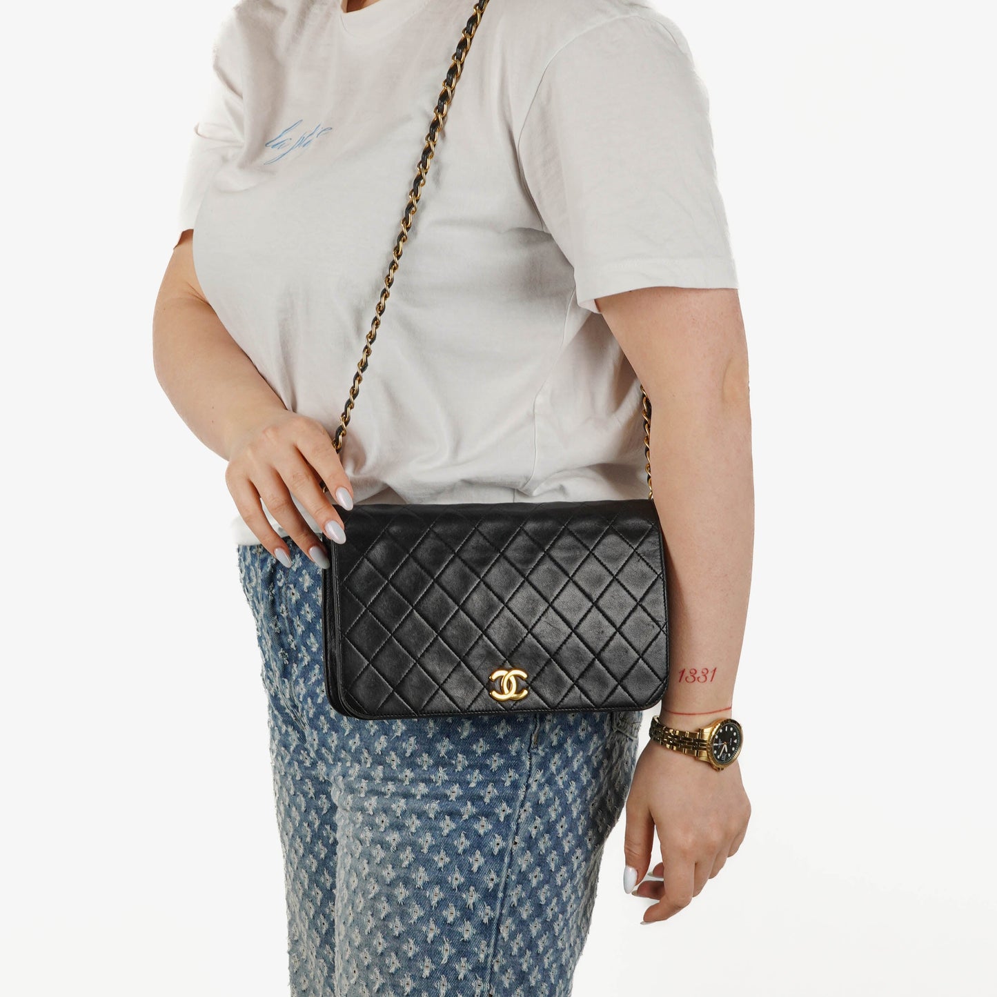 Chanel Classic Full Flap Bag Black Quilted Leather 24K Gold-Plated Hardware