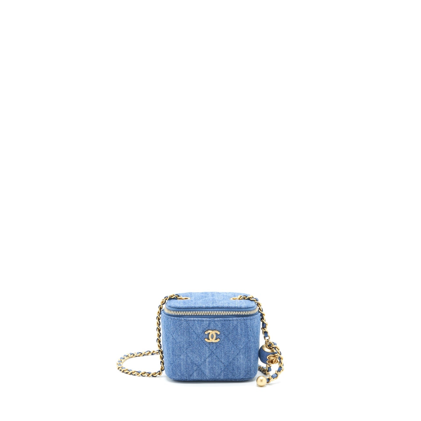 Chanel 22C Pearl Crush Mini Vanity With Chain Denim Blue