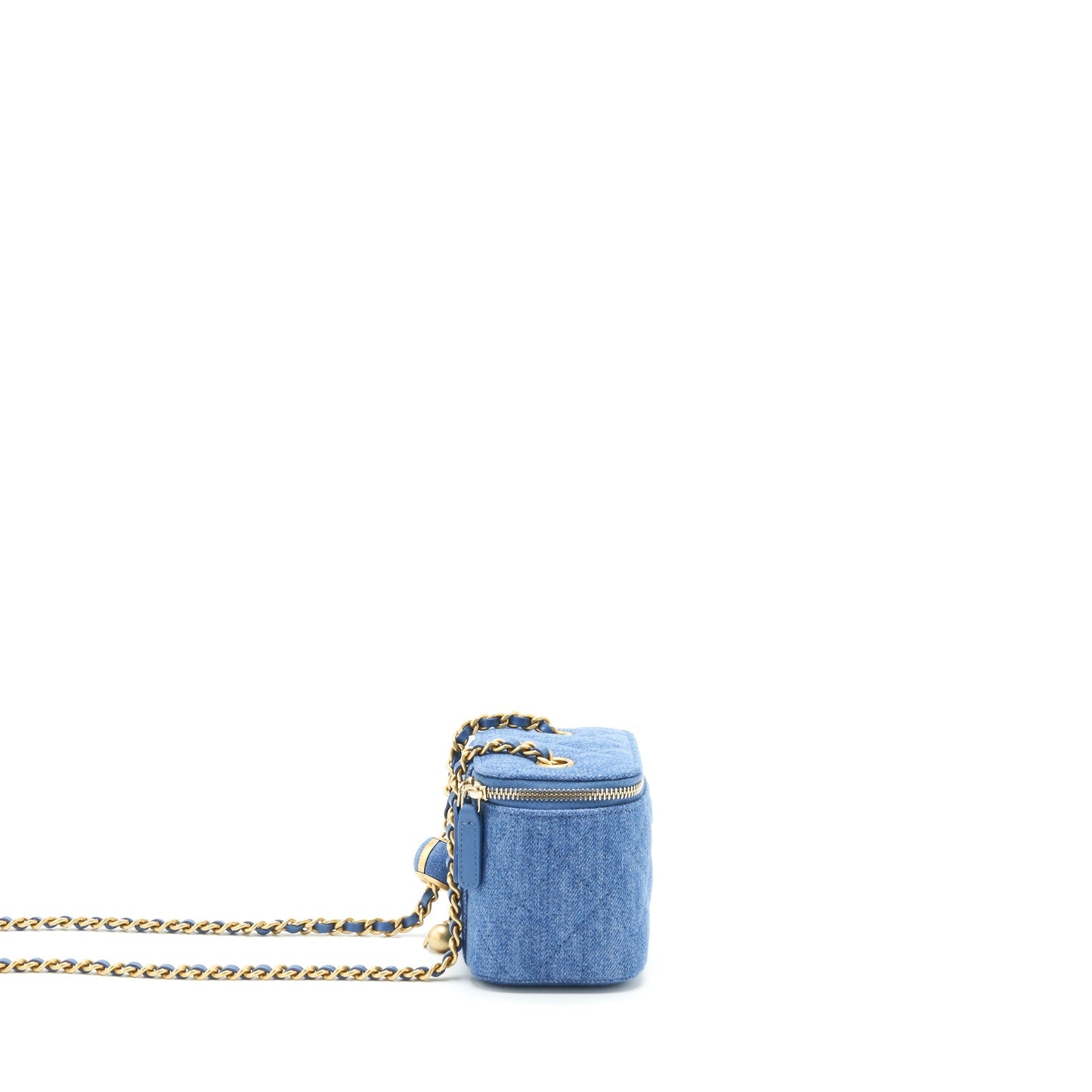 Chanel 22C Pearl Crush Mini Vanity With Chain Denim Blue