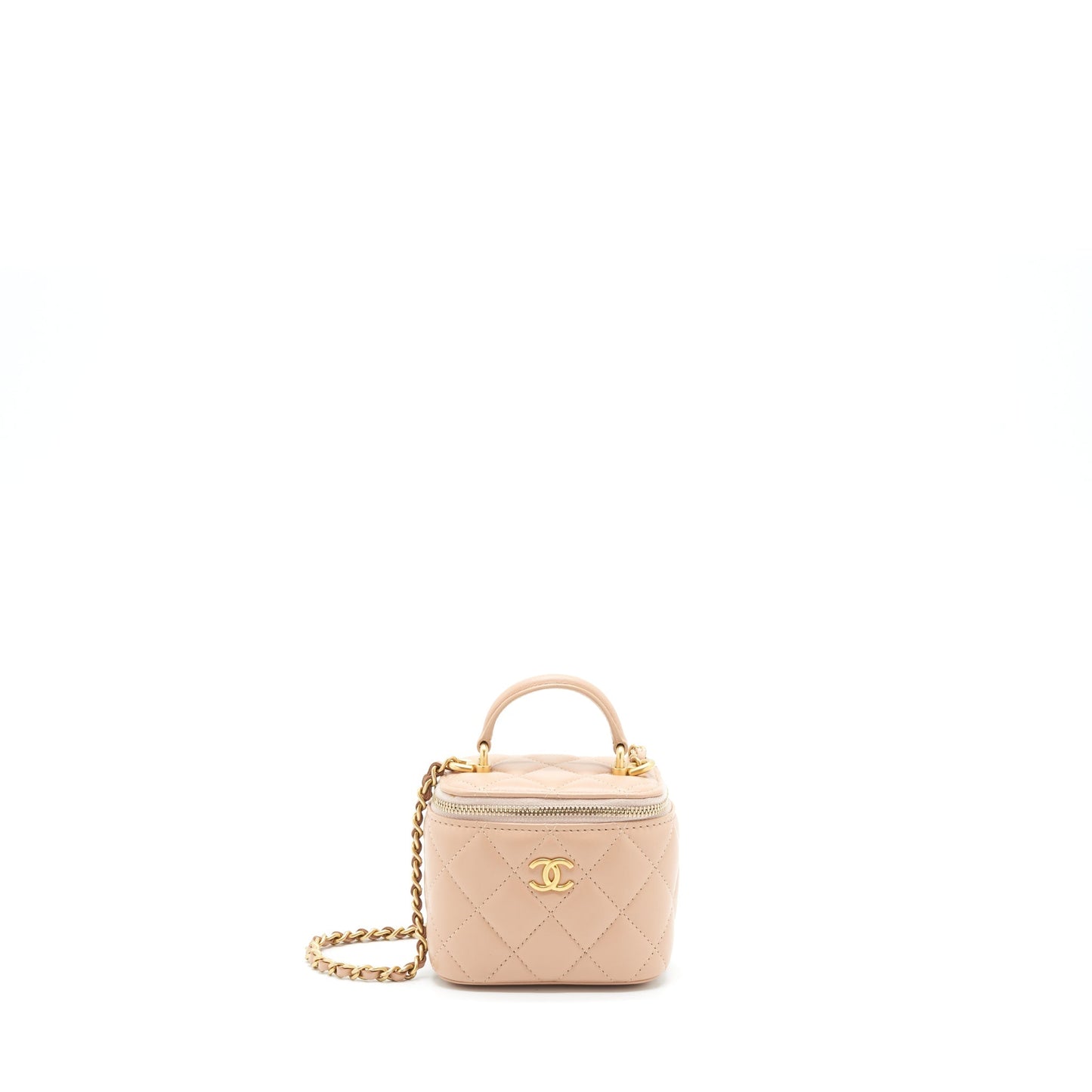 Chanel Top Handle Mini Vanity On Chain Lambskin Beige