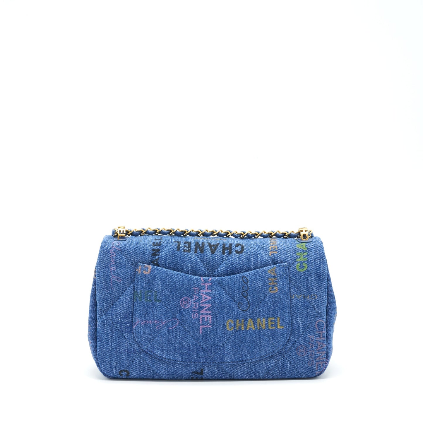 Chanel 22P Multicolor Denim Logo Flap Bag 28cm Blue