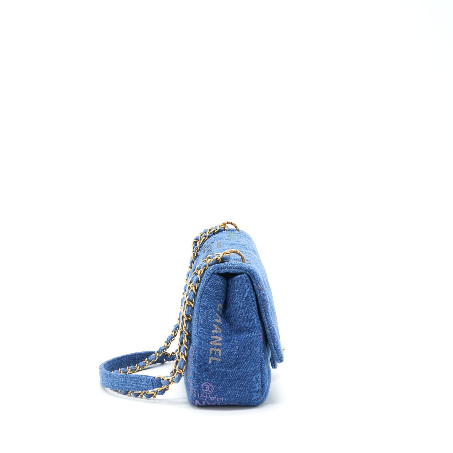 Chanel 22P Multicolor Denim Logo Flap Bag 28cm Blue
