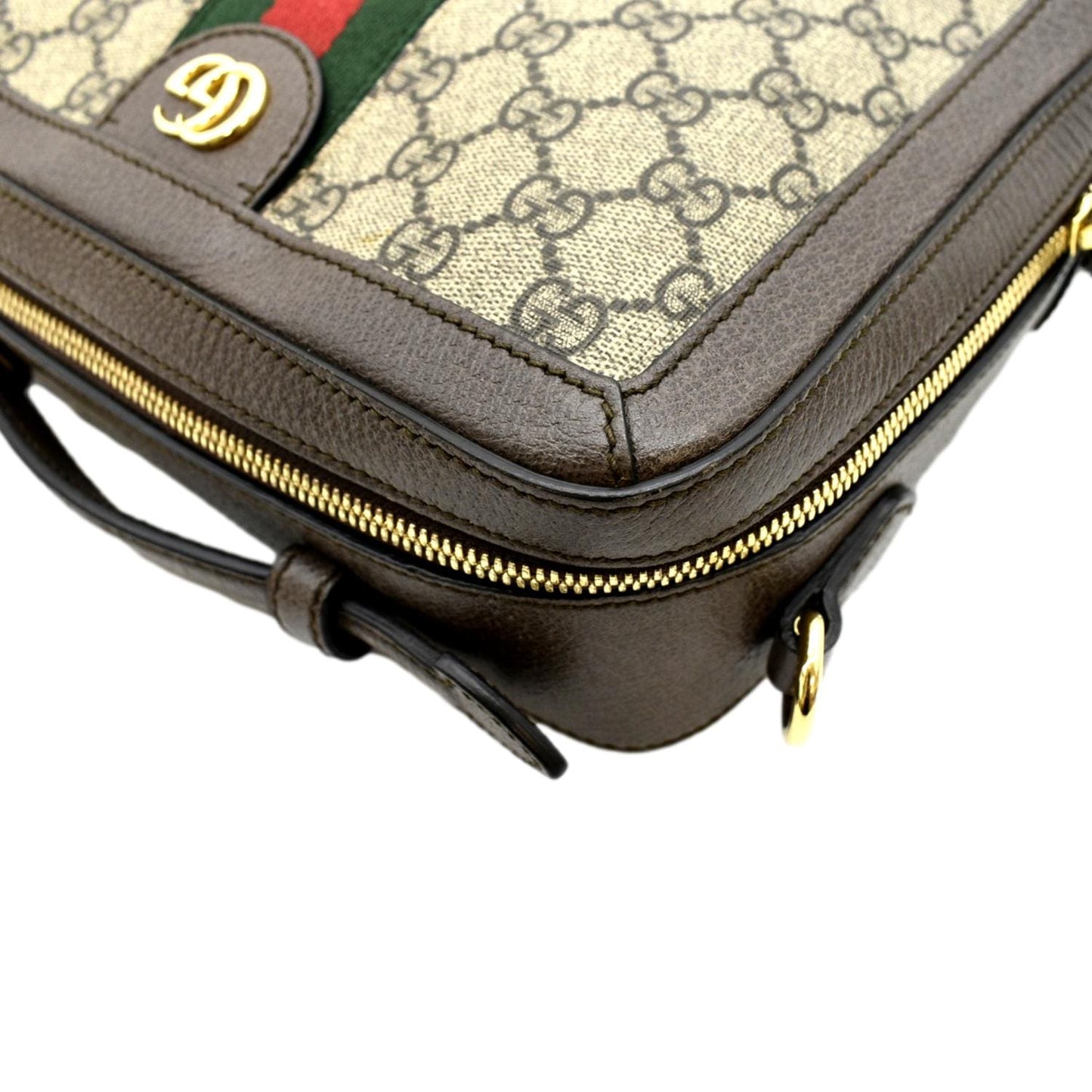 GUCCI Ophidia Web Small GG Supreme Canvas Shoulder Bag Beige 550622