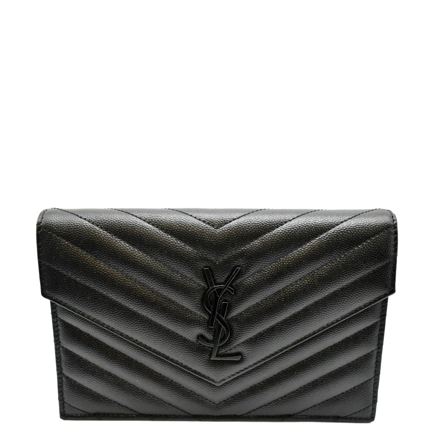 YVES SAINT LAURENT Cassandre Grain De Poudre Embossed Leather Chain Envelope Bag Black