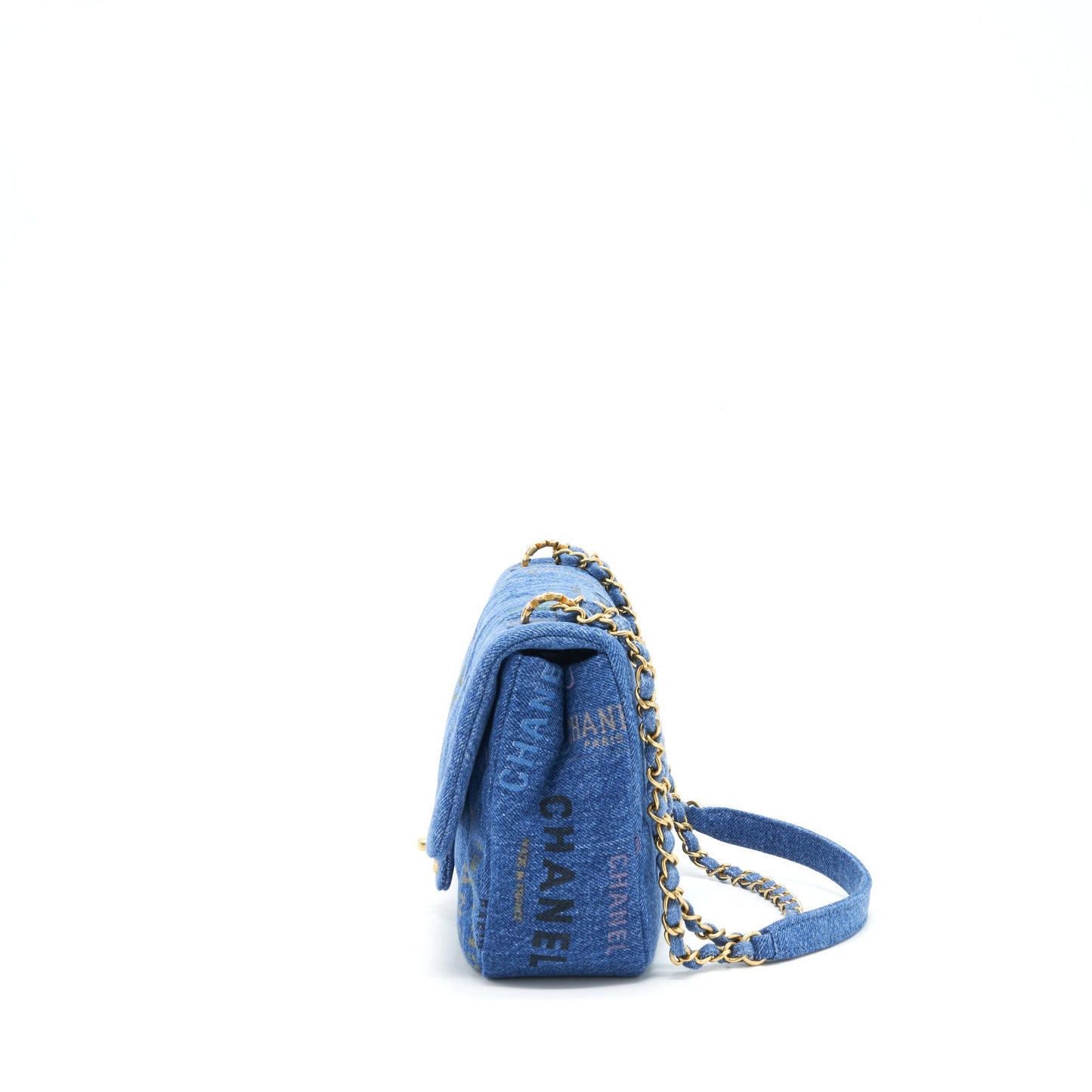 Chanel 22P Multicolor Denim Logo Flap Bag 28cm Blue