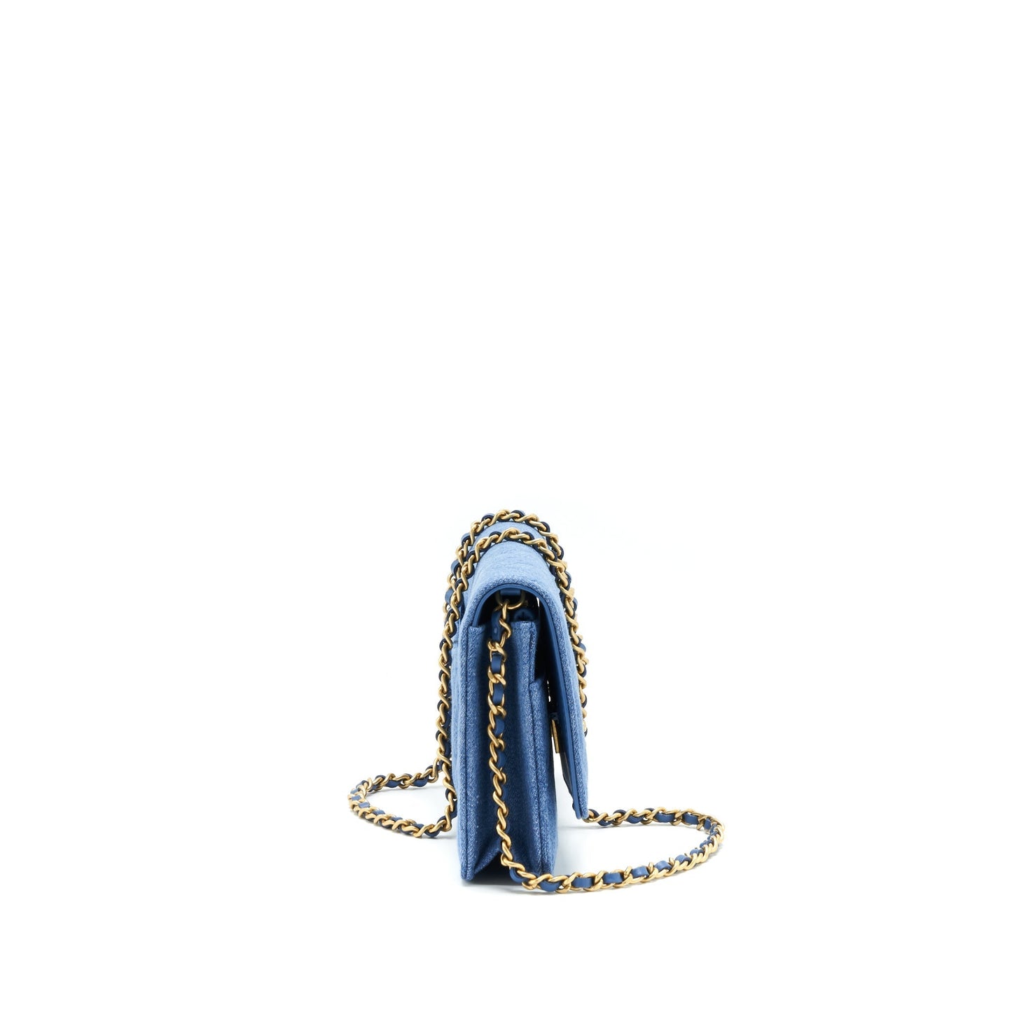 Chanel 22C Pearl Crush Wallet On Chain Denim