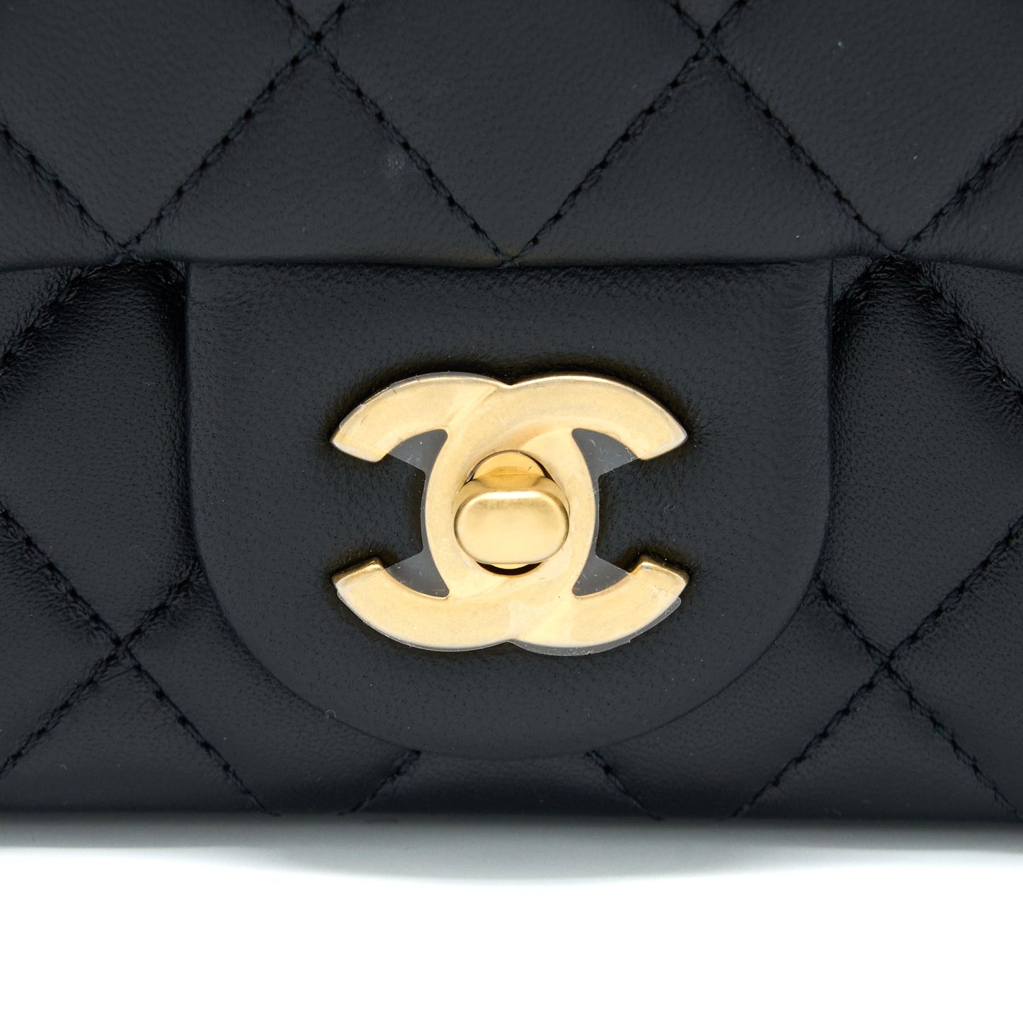 Chanel 23S Camellia Chain Mini Square Flap Bag Lambskin Black Brushed  (Microchip)