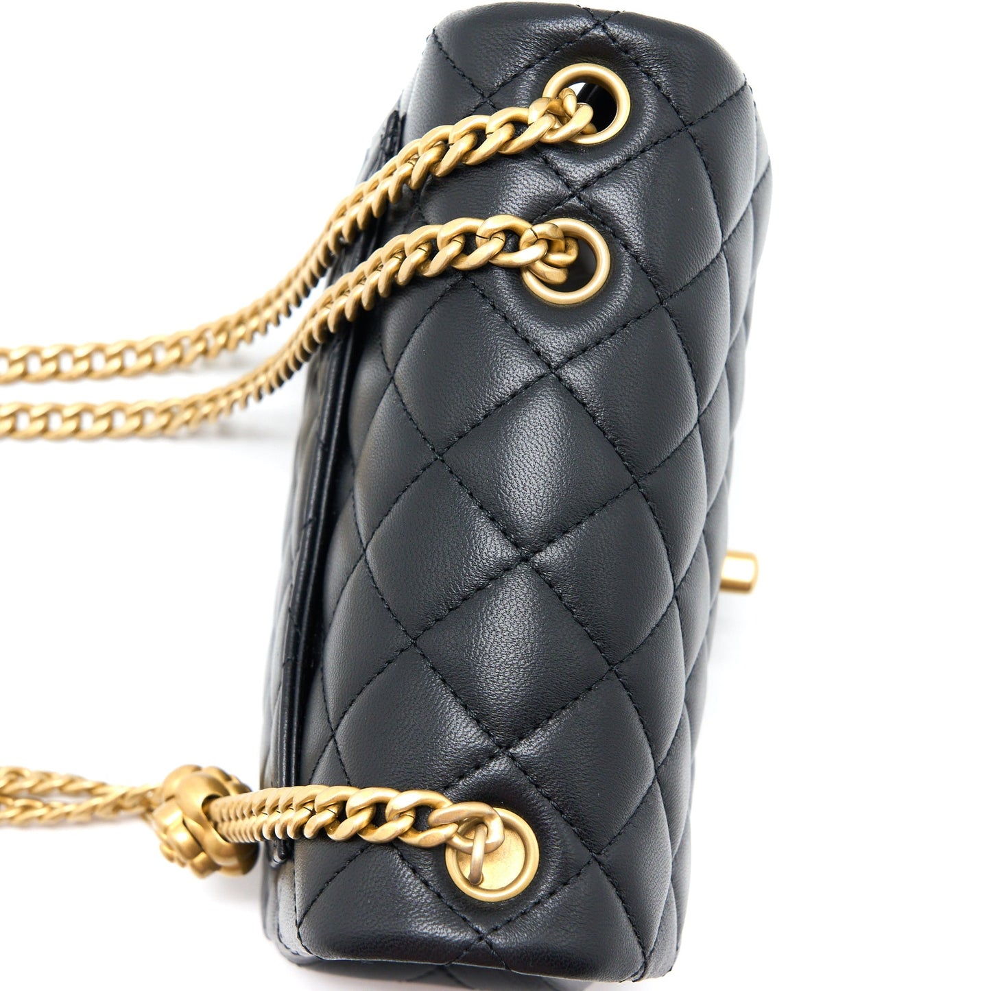 Chanel 23S Camellia Chain Mini Square Flap Bag Lambskin Black Brushed  (Microchip)