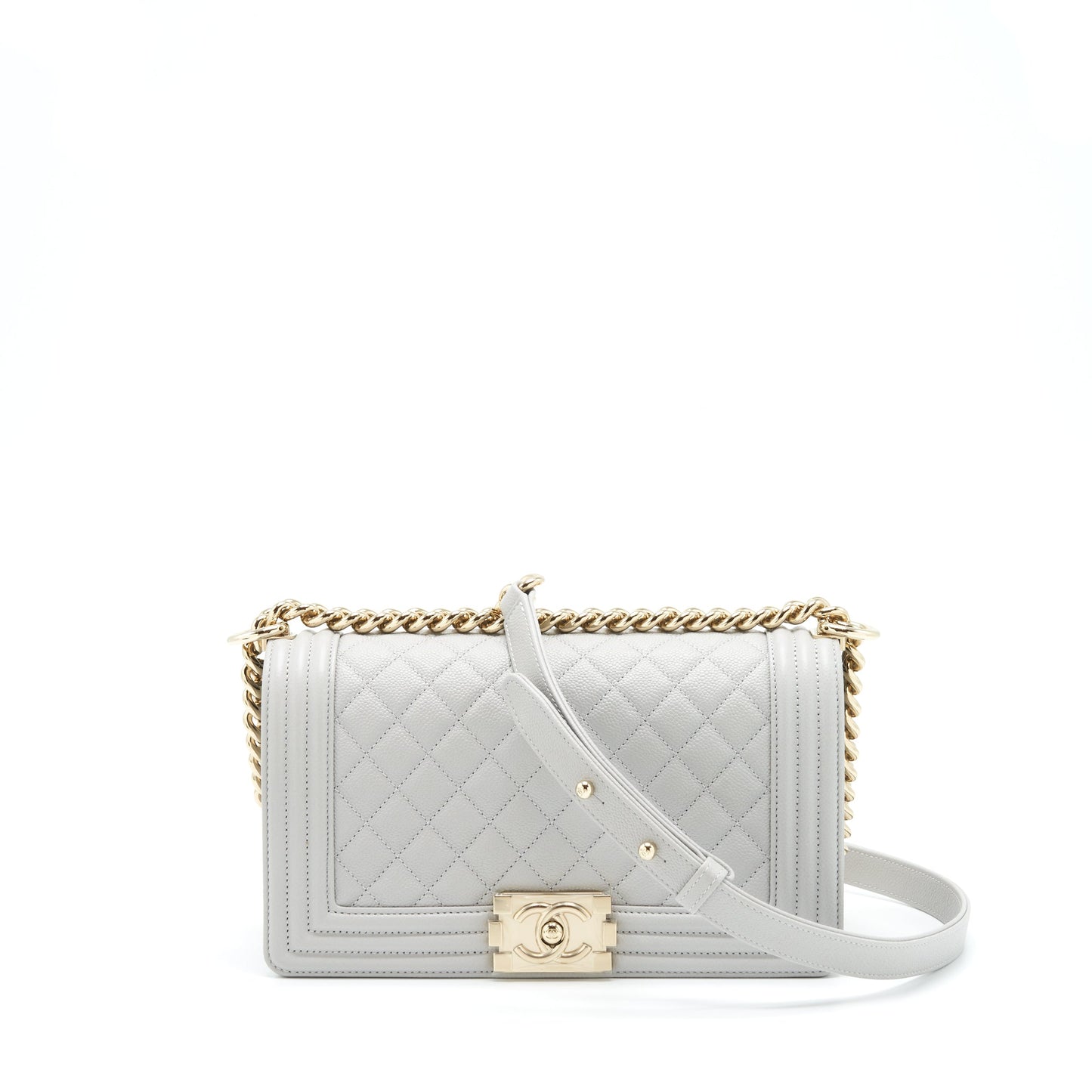 Chanel Medium Boy Bag Caviar Light Grey