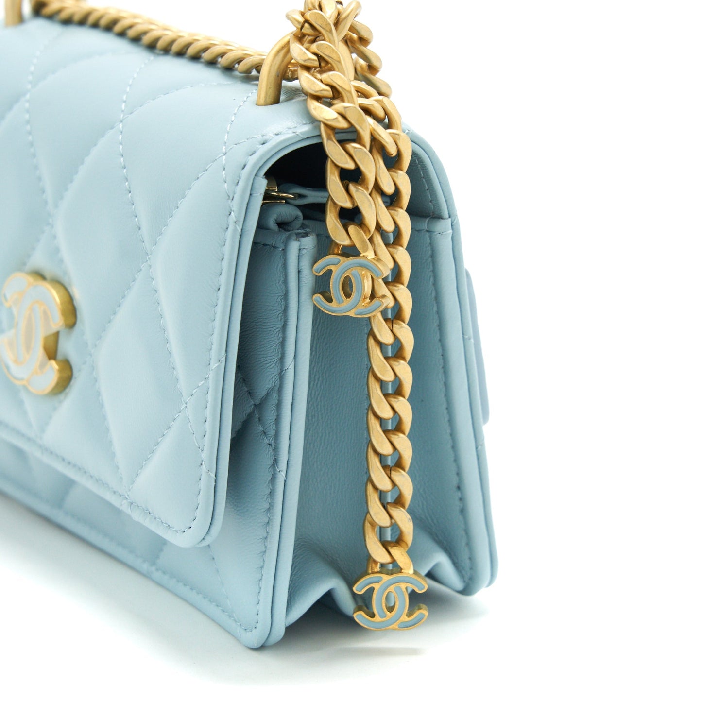 Chanel 22P Purse Vanity with Chain light blue