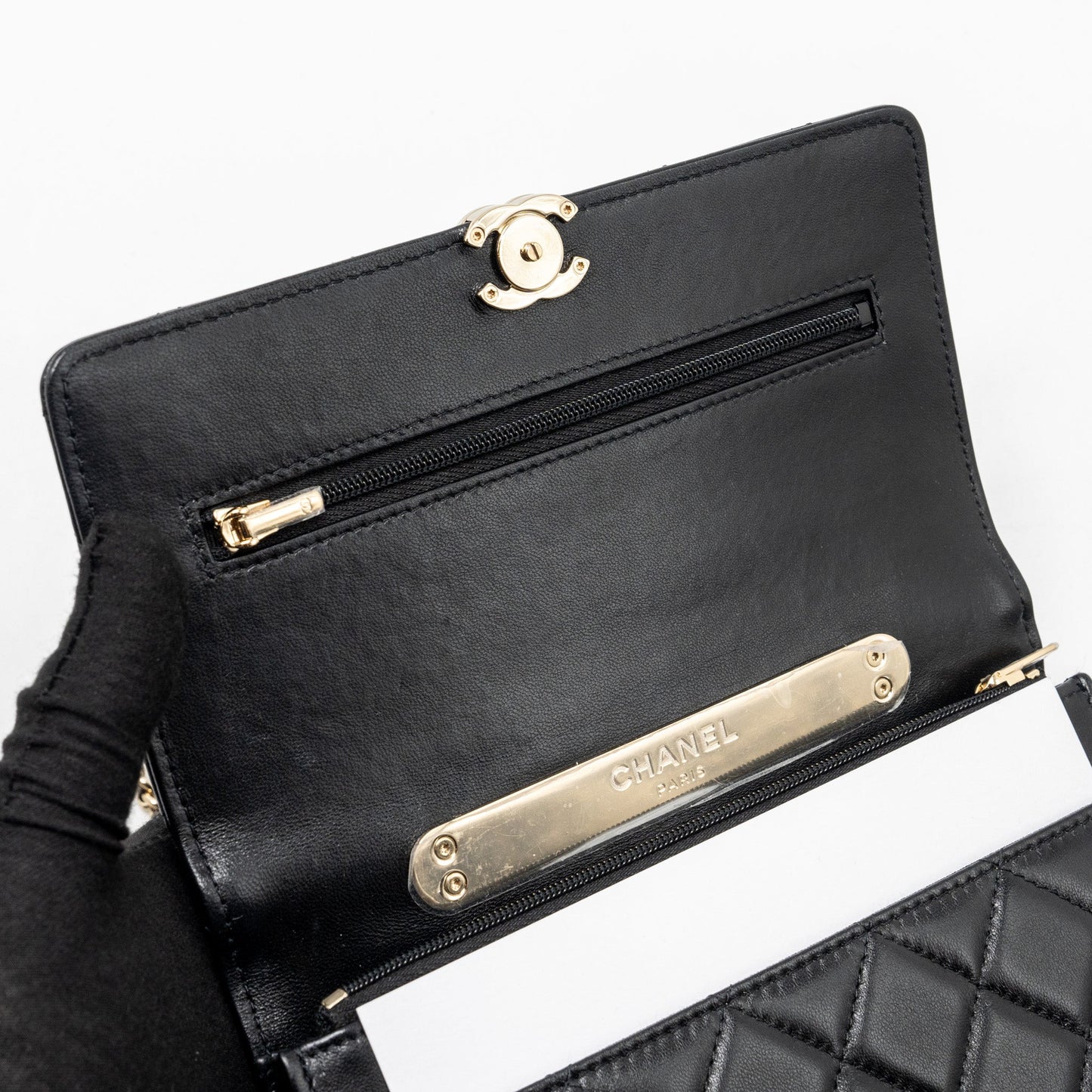 CHANEL leather top handle wallet on chain lambskin black L (microchip)