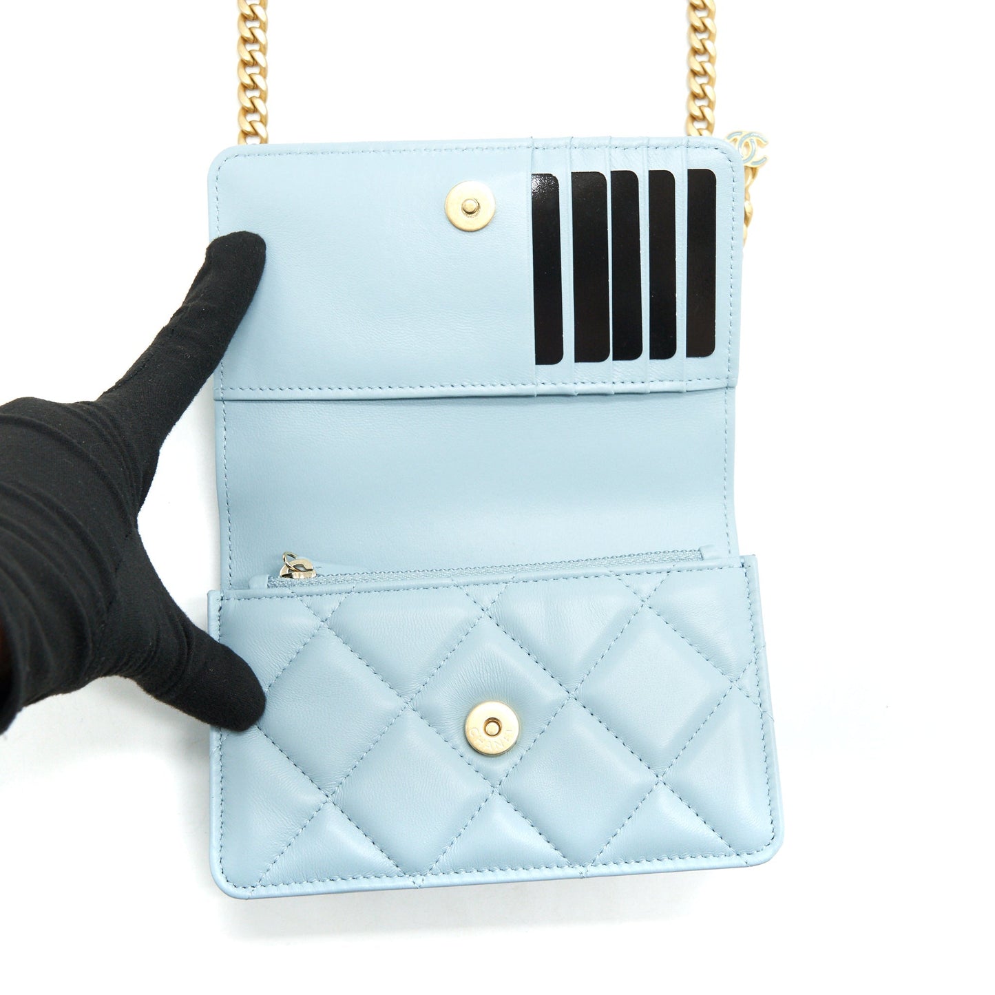 Chanel 22P Purse Vanity with Chain light blue