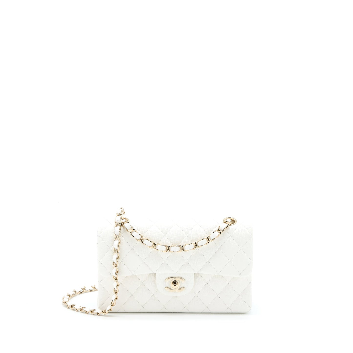 Chanel Small Classic Flap Bag Caviar White L (Microchip)
