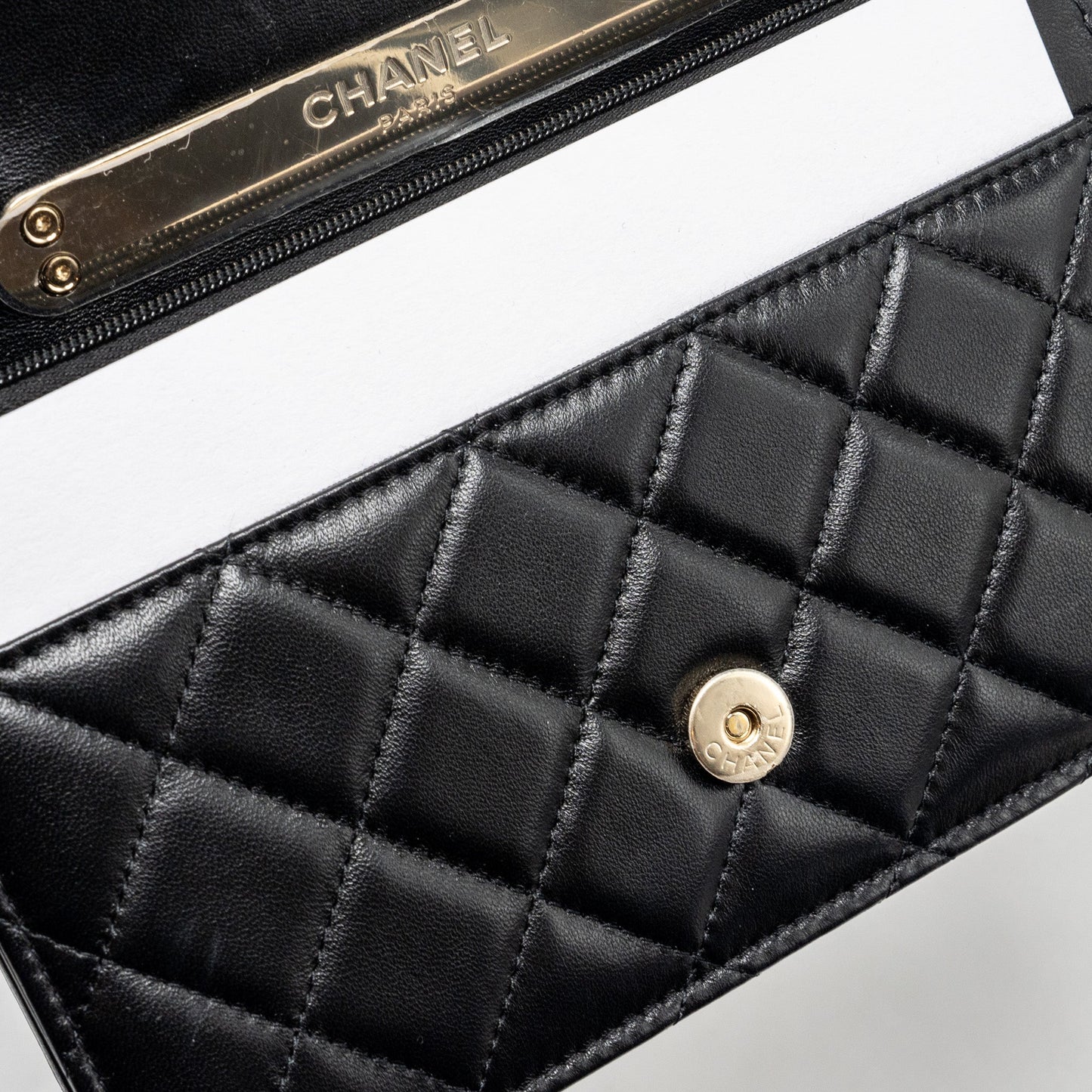 CHANEL leather top handle wallet on chain lambskin black L (microchip)