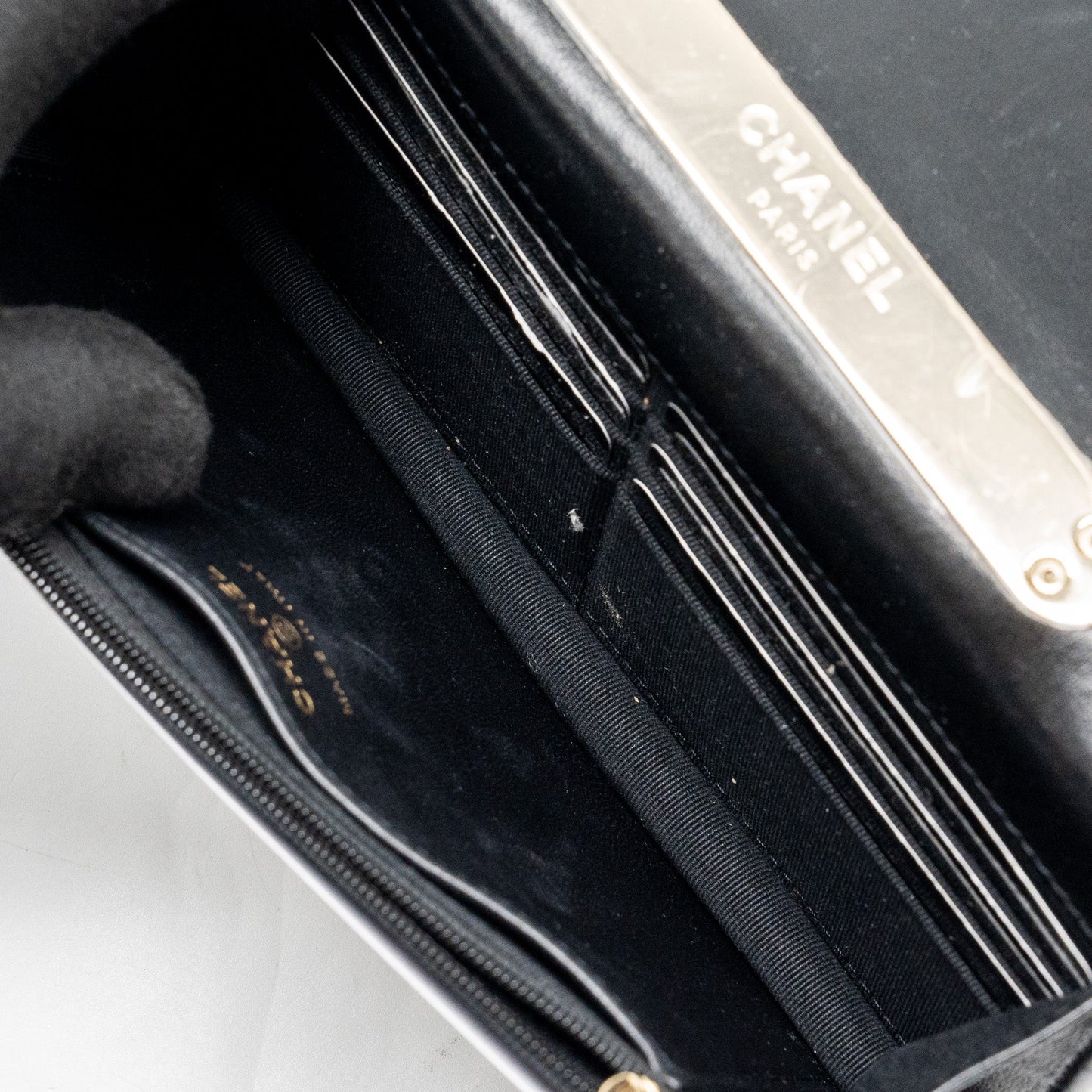 CHANEL leather top handle wallet on chain lambskin black L (microchip)