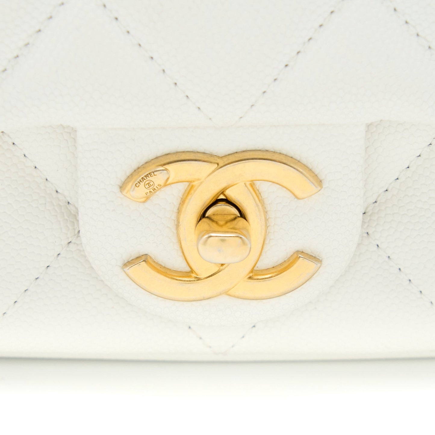 Chanel 22A Mini Square Flap Bag Caviar White Brushed  (Microchip)
