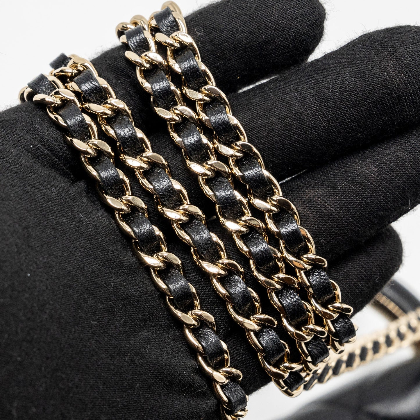 CHANEL leather top handle wallet on chain lambskin black L (microchip)