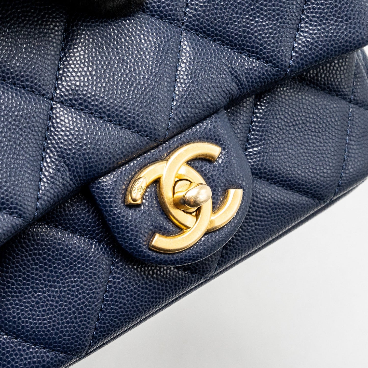 Chanel 22A Button On Chain Mini Square Flap Bag Caviar Navy  (Microchip)