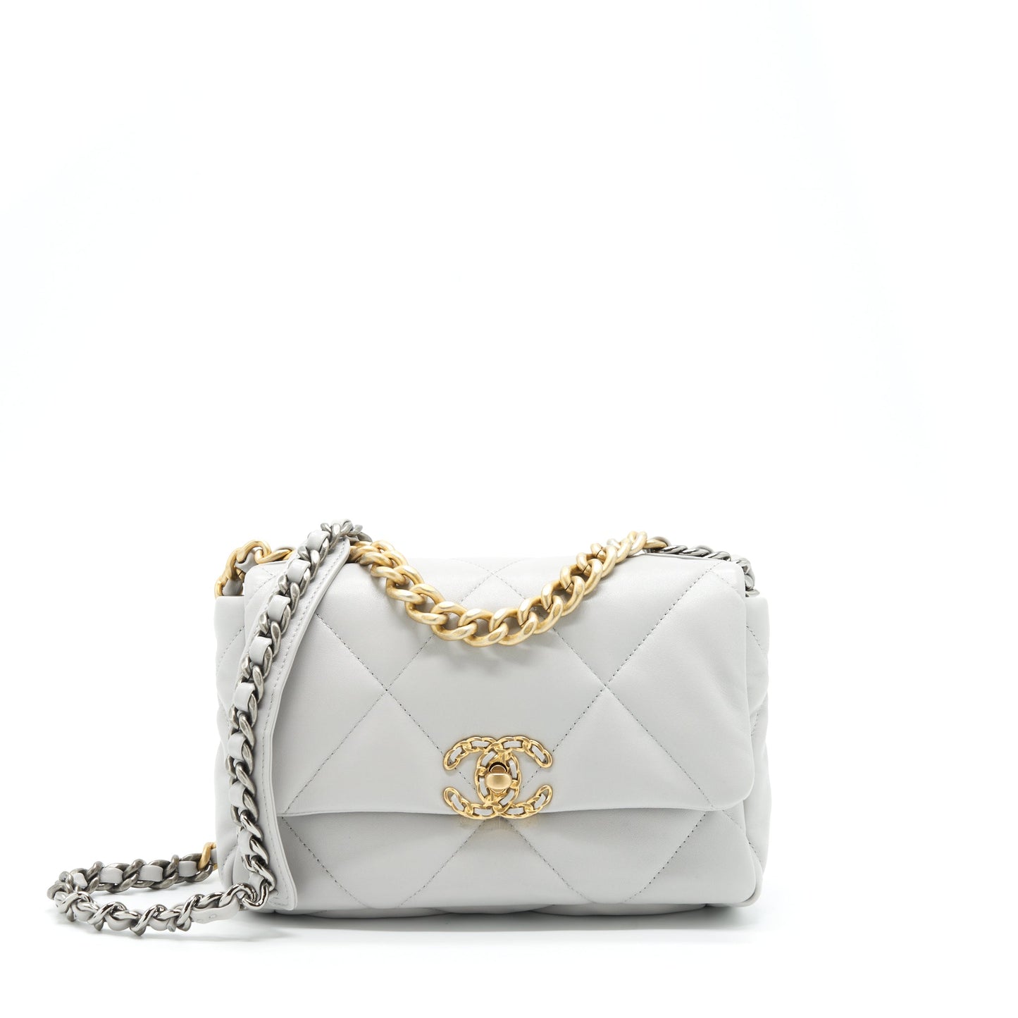 Chanel Small 19 Bag Lambskin Light Grey With Multicolour Hardware