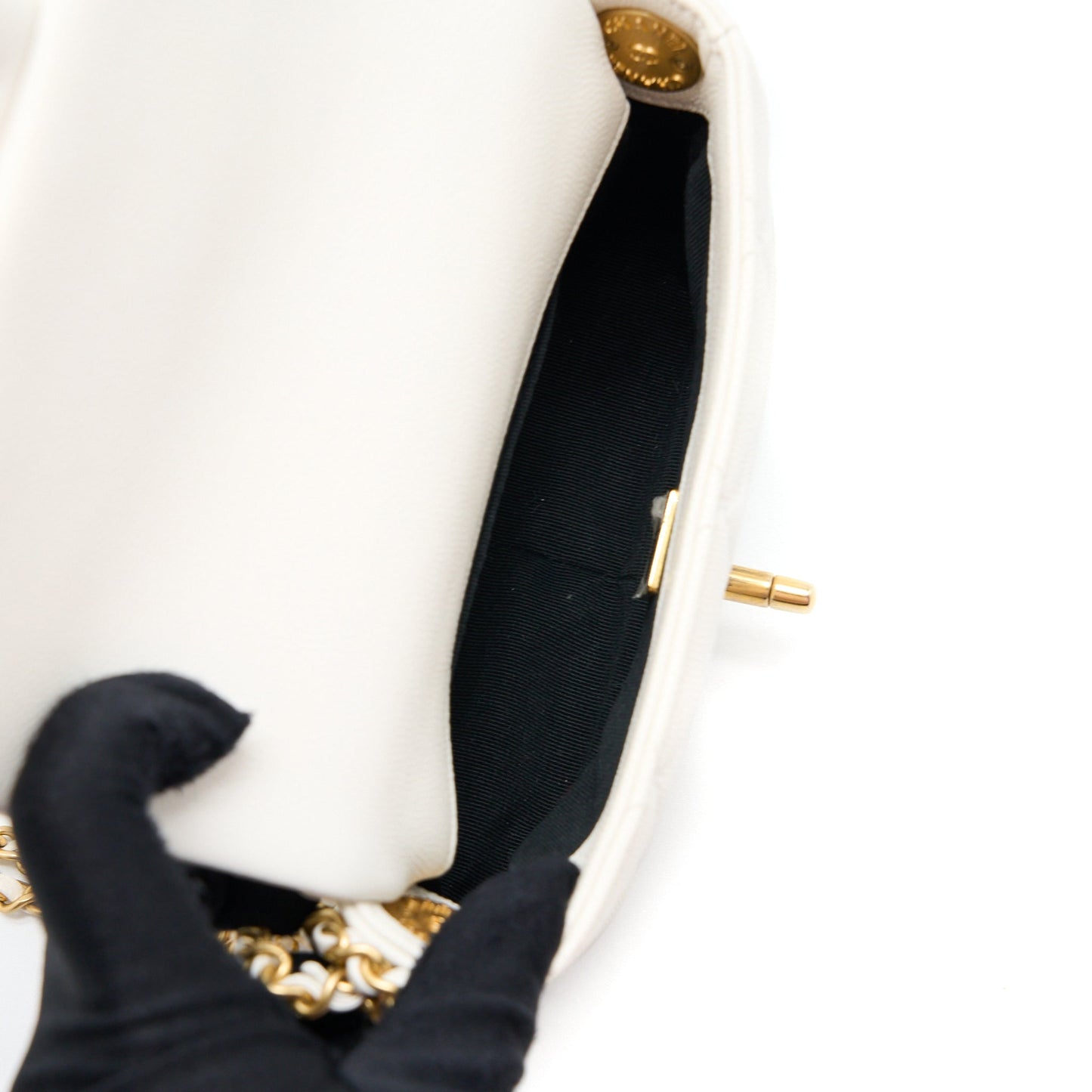 Chanel 22A Mini Square Flap Bag Caviar White Brushed  (Microchip)