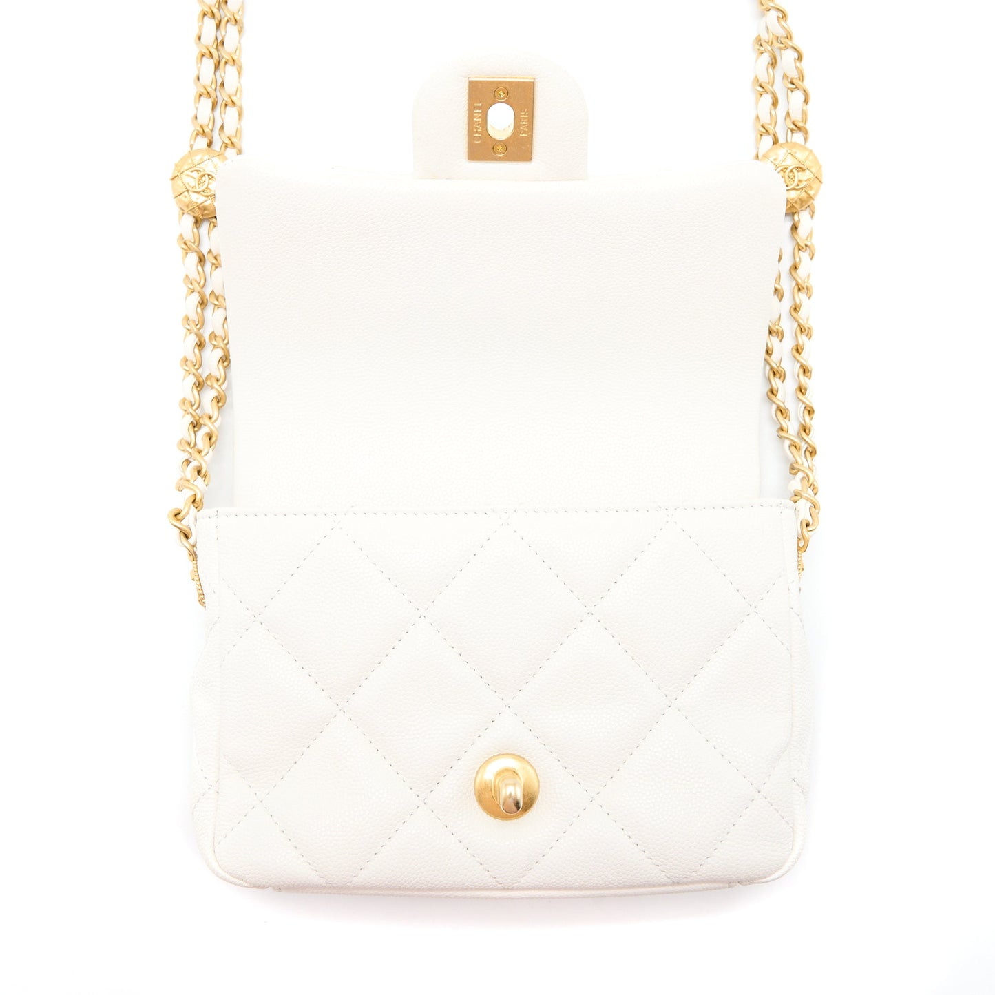 Chanel 22A Mini Square Flap Bag Caviar White Brushed  (Microchip)