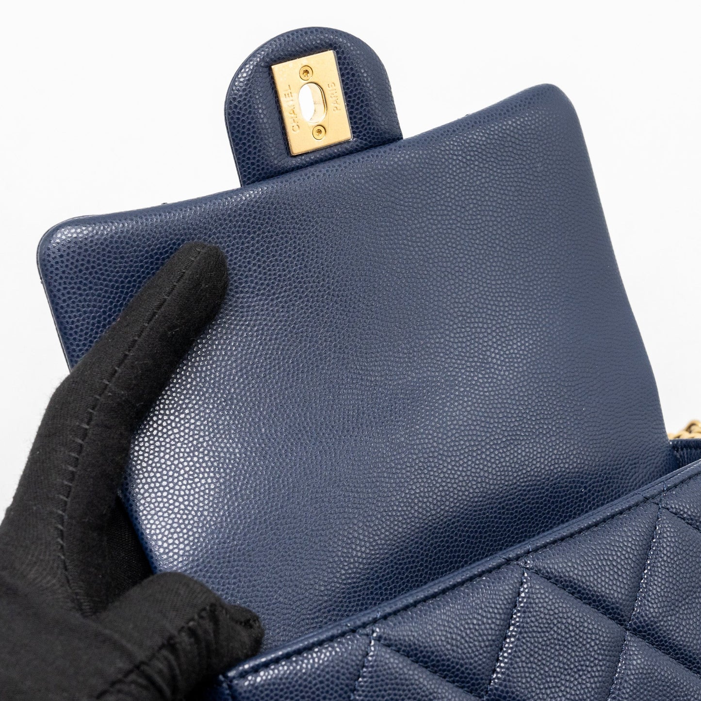 Chanel 22A Button On Chain Mini Square Flap Bag Caviar Navy  (Microchip)