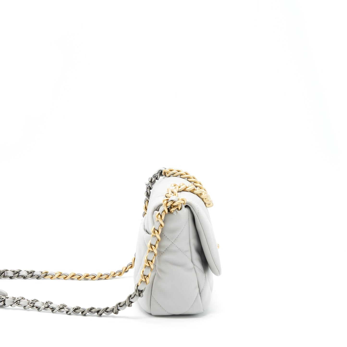 Chanel Small 19 Bag Lambskin Light Grey With Multicolour Hardware