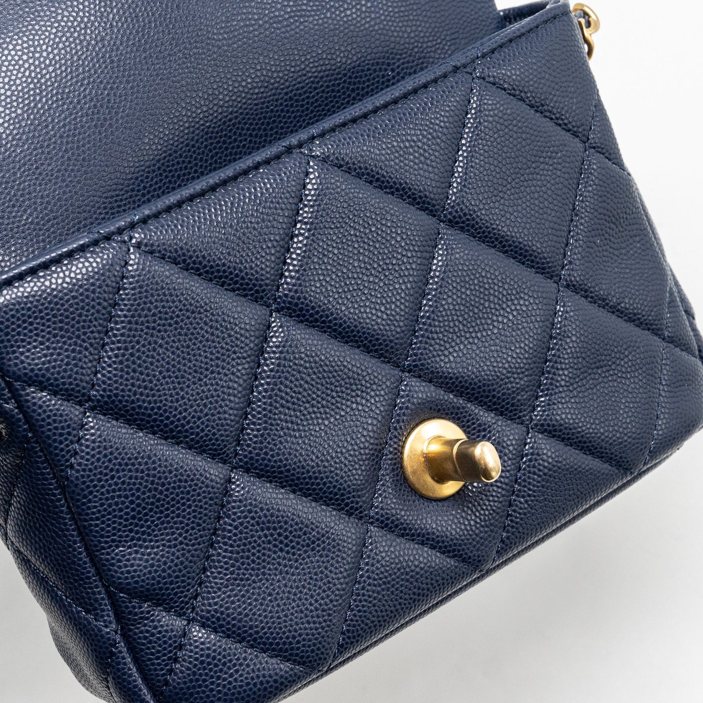 Chanel 22A Button On Chain Mini Square Flap Bag Caviar Navy  (Microchip)