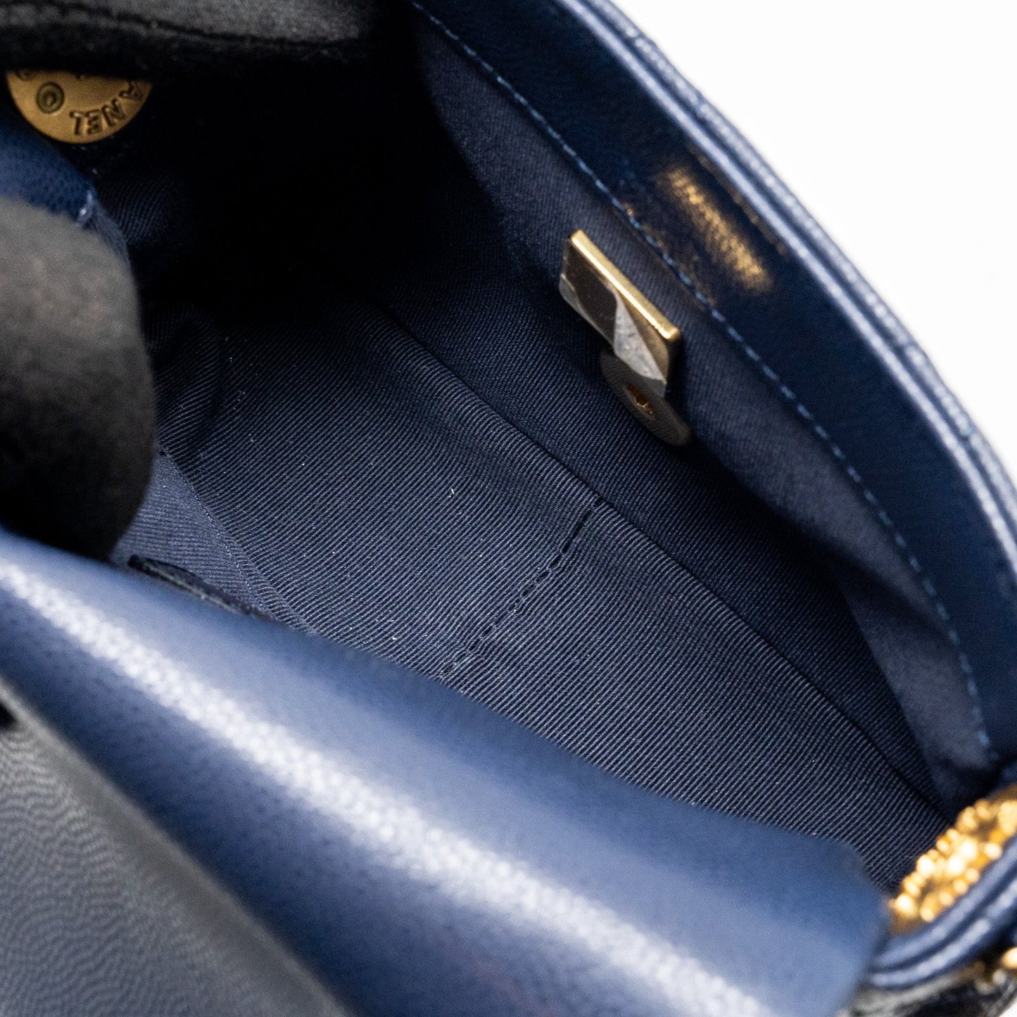 Chanel 22A Button On Chain Mini Square Flap Bag Caviar Navy  (Microchip)
