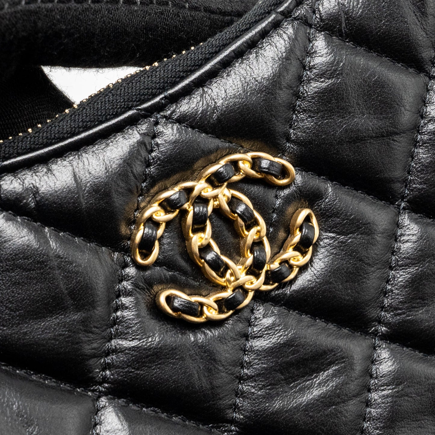 Chanel 23k Small Hobo Shoulder Bag Calfskin Black  (microchip)