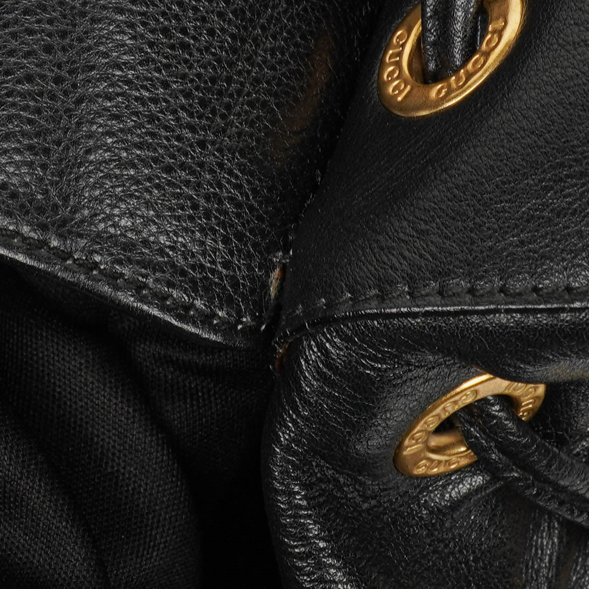 Gucci Vintage Black Leather Bamboo Backpack