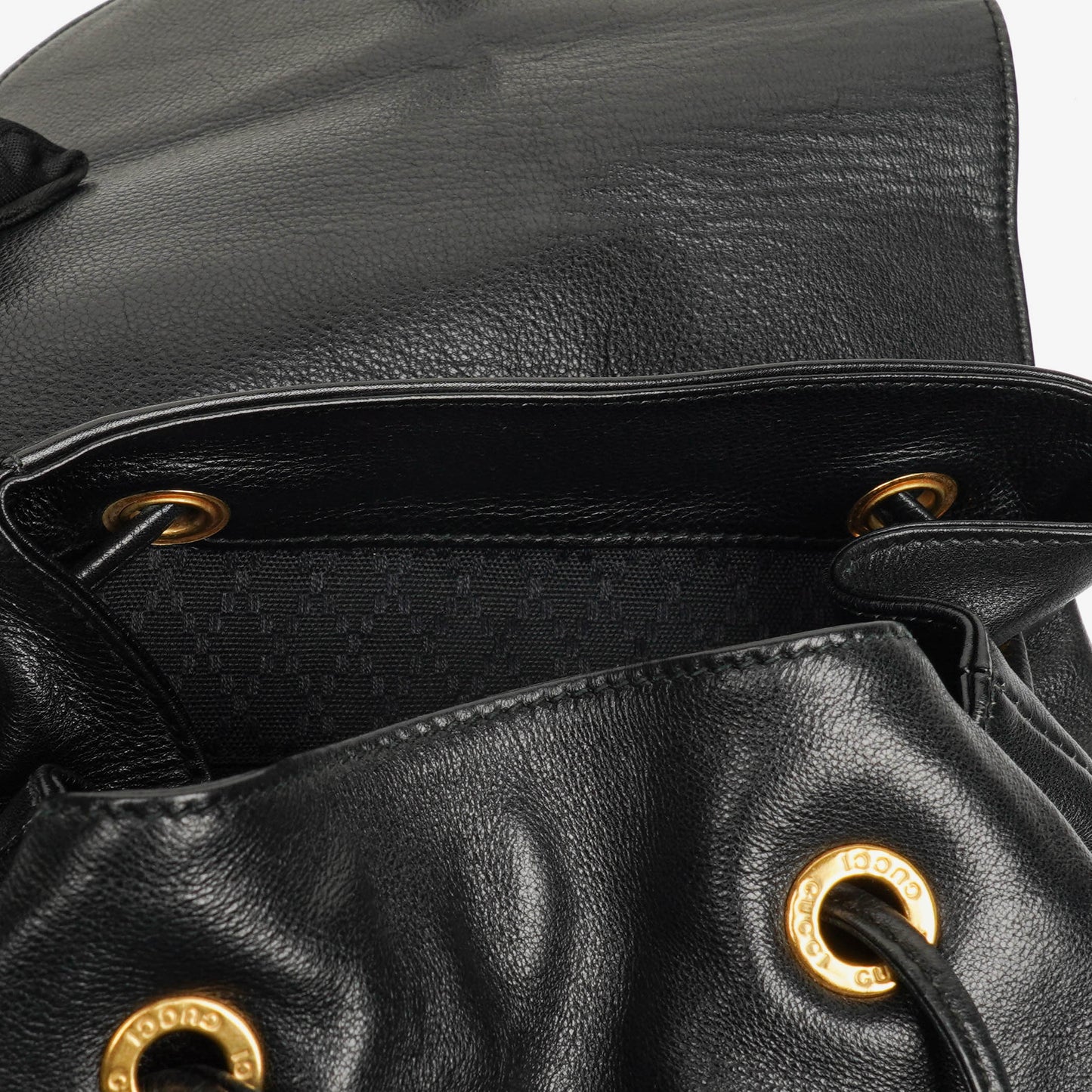 Gucci Vintage Black Leather Bamboo Backpack