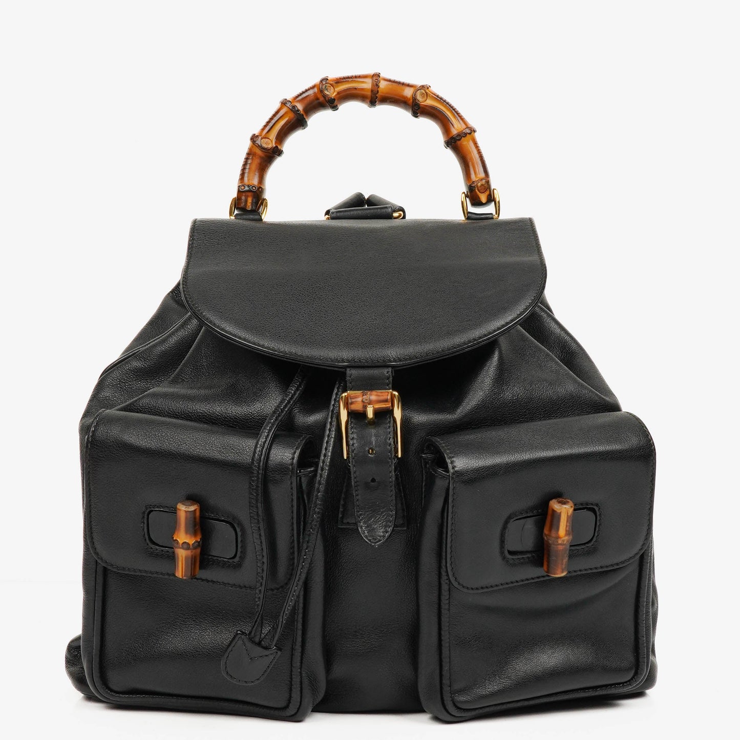 Gucci Vintage Black Leather Bamboo Backpack