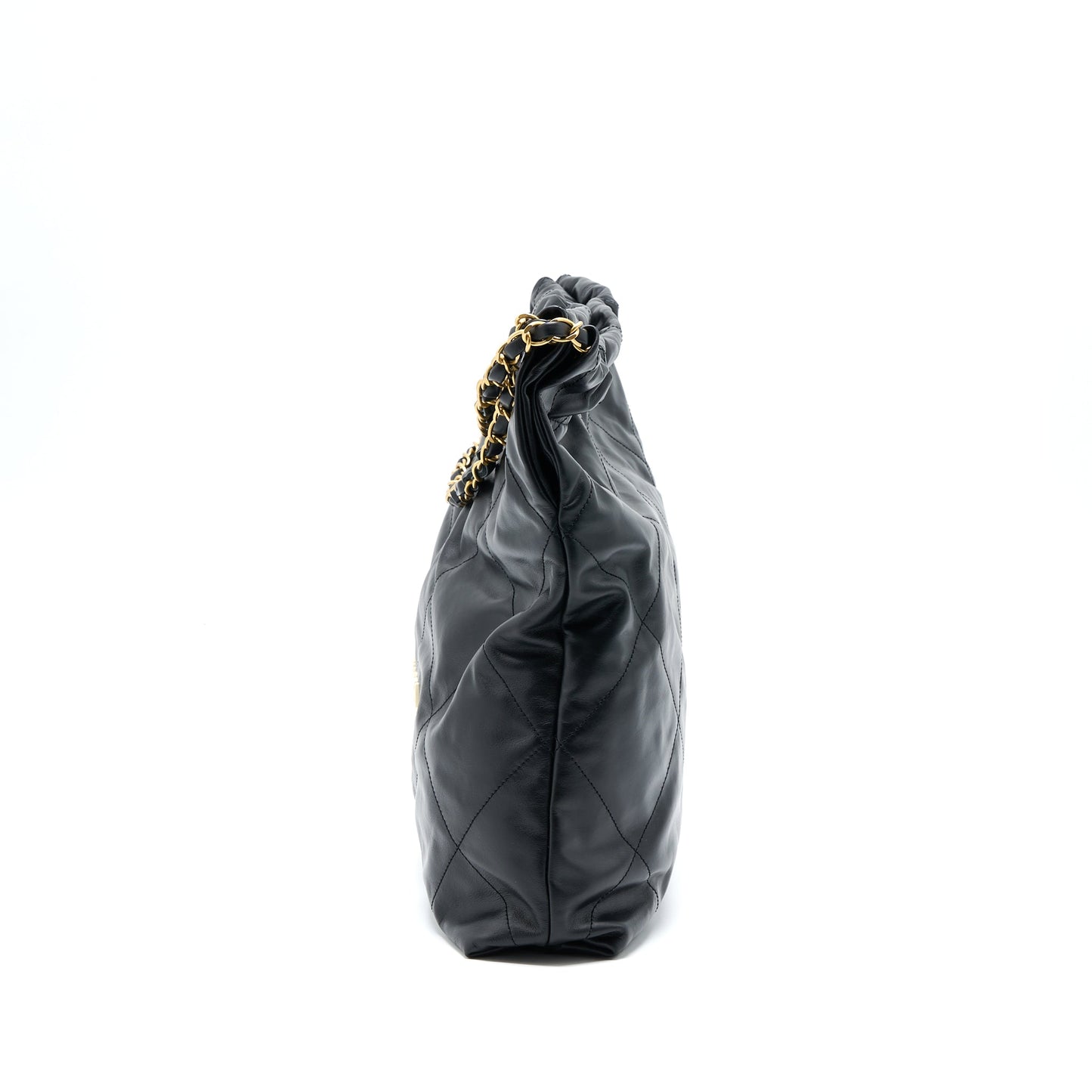 Chanel Medium 22 Bag White Letter Shiny Calfskin Black  (Microchip)