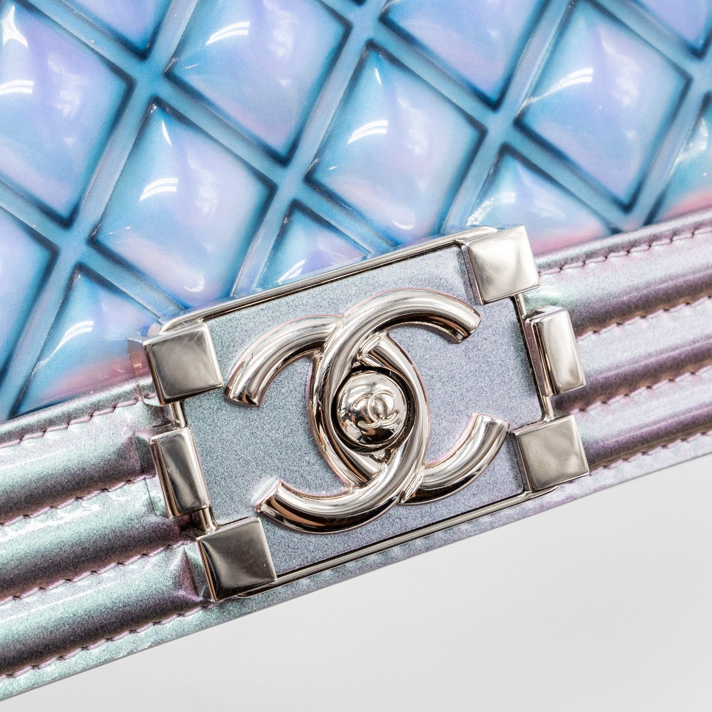 Chanel 18S small boy bag limited PVC / Patent calfskin leather iridescent light purple