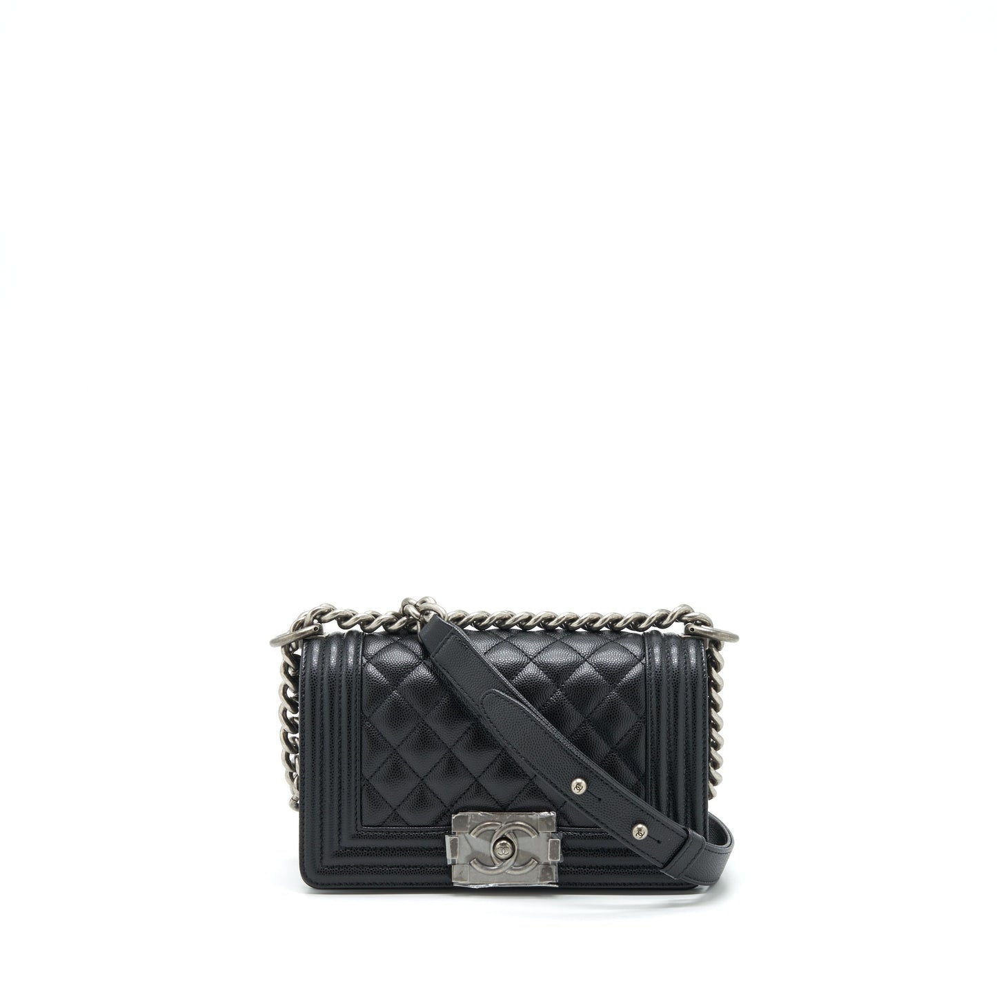 Chanel Small Boy Bag Caviar Black Ruthenium Sliver Hardware (Microchip?