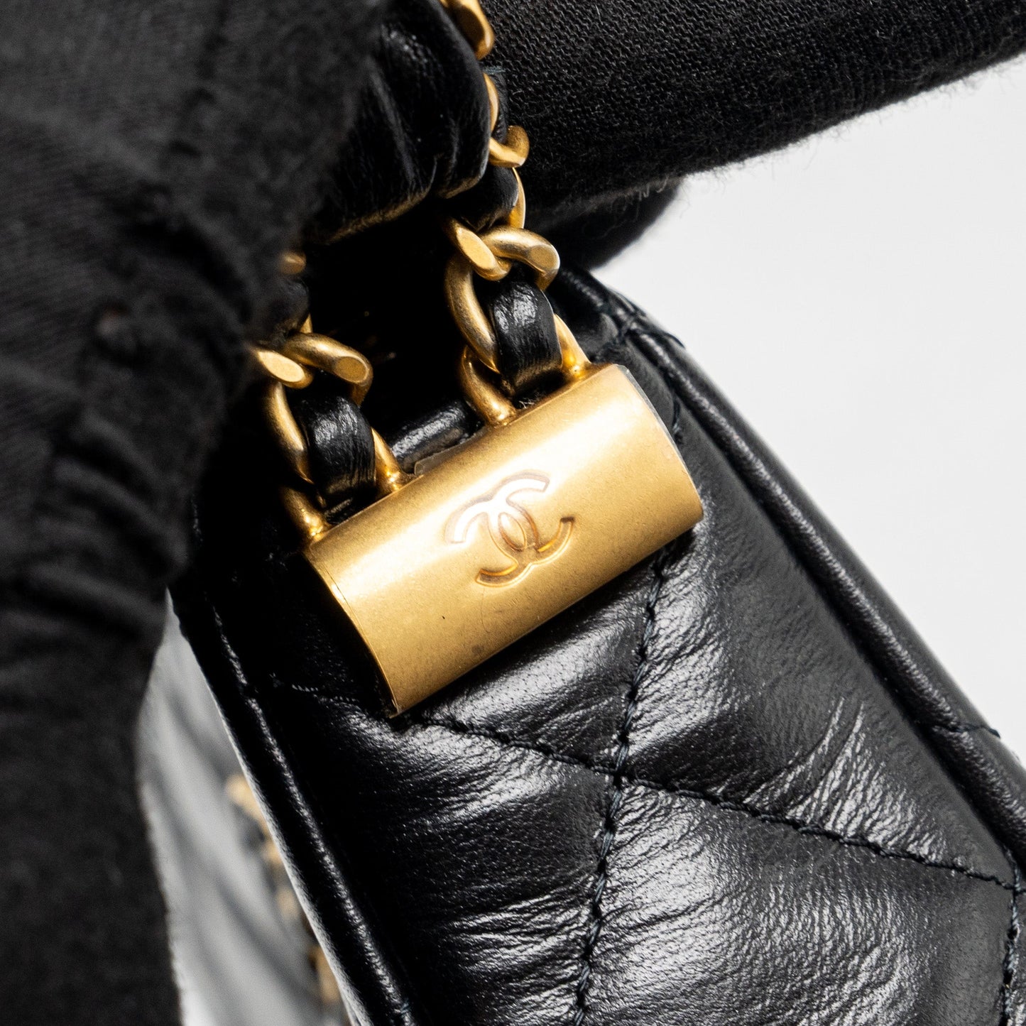 Chanel 23k Small Hobo Shoulder Bag Calfskin Black  (microchip)