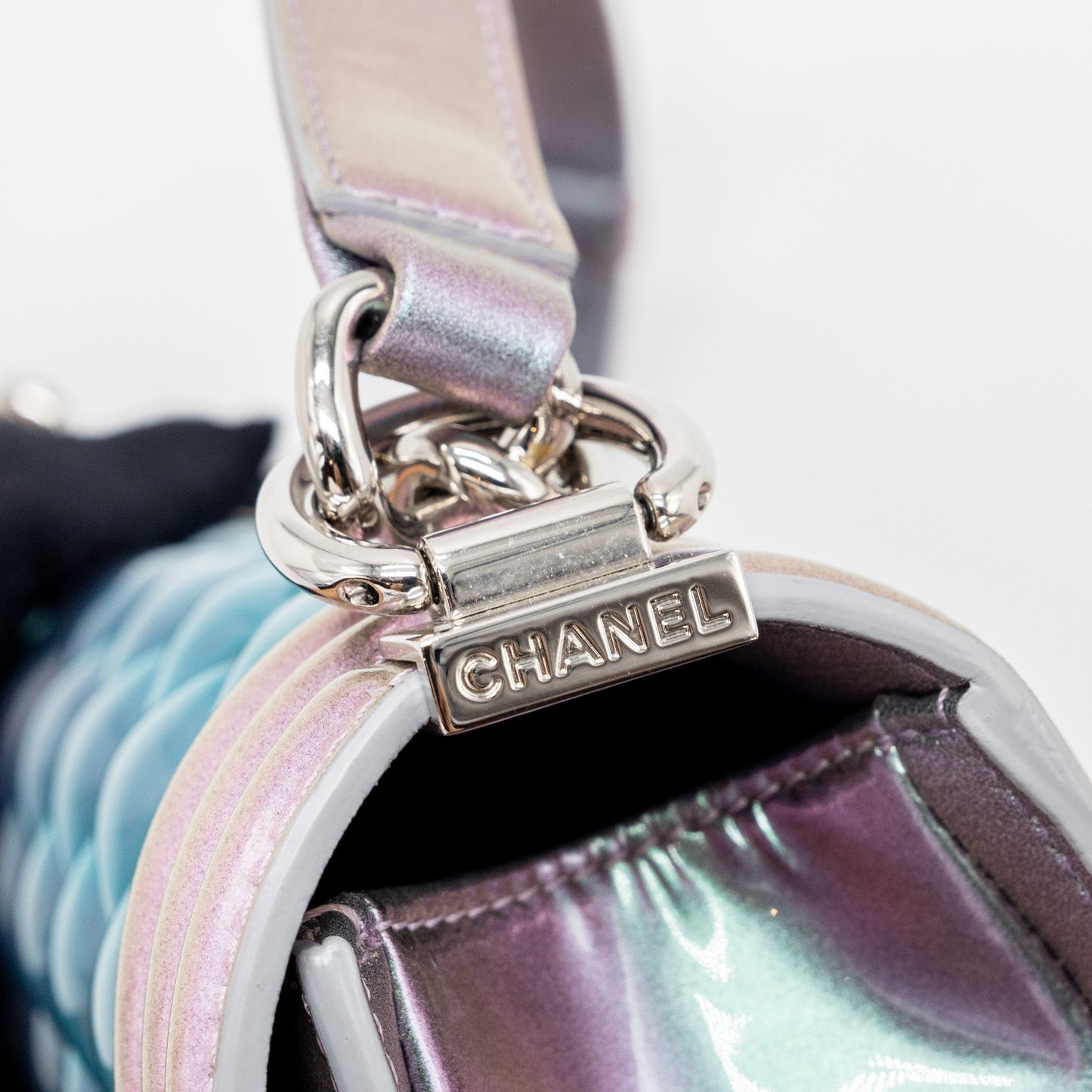 Chanel 18S small boy bag limited PVC / Patent calfskin leather iridescent light purple