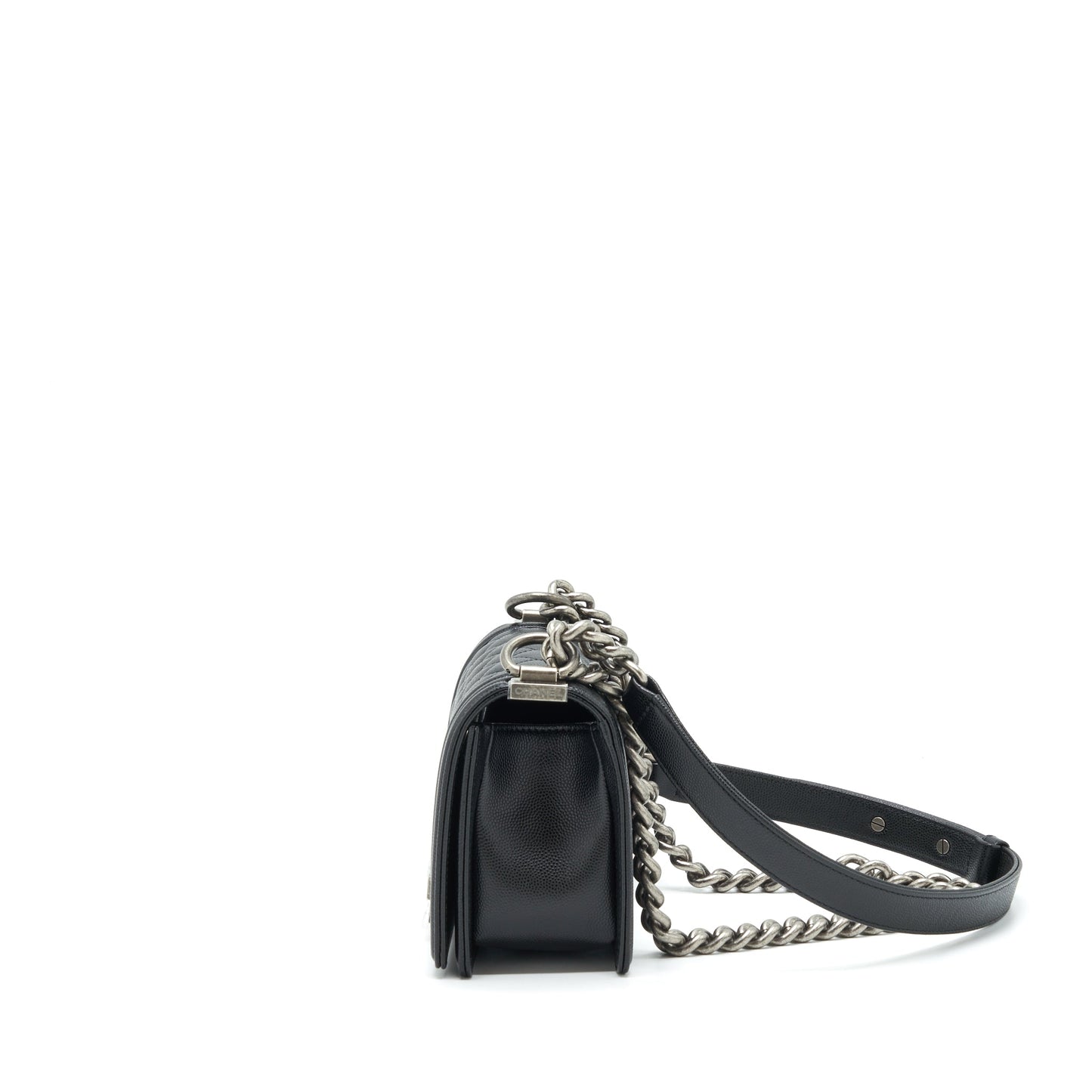 Chanel Small Boy Bag Caviar Black Ruthenium Sliver Hardware (Microchip?