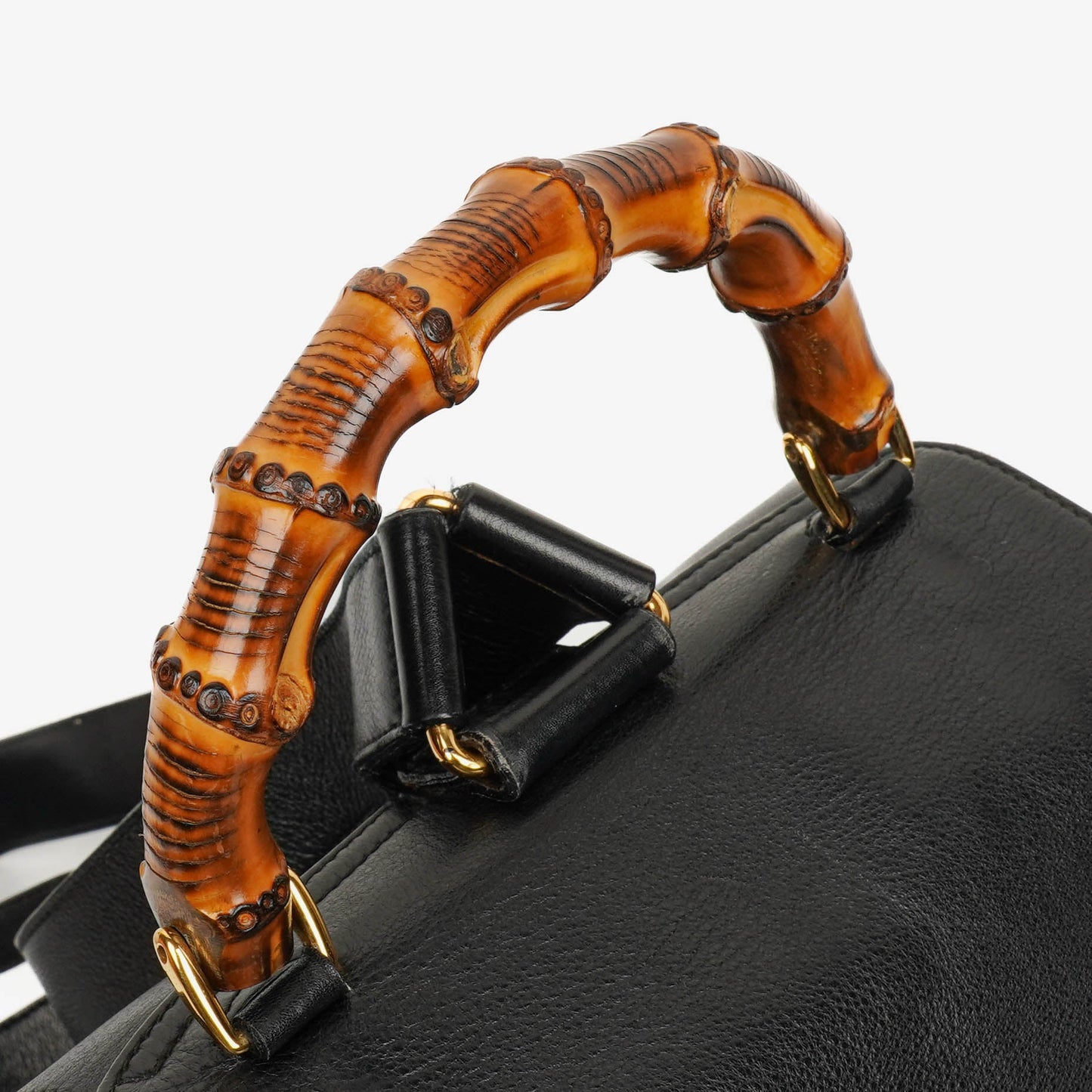 Gucci Vintage Black Leather Bamboo Backpack