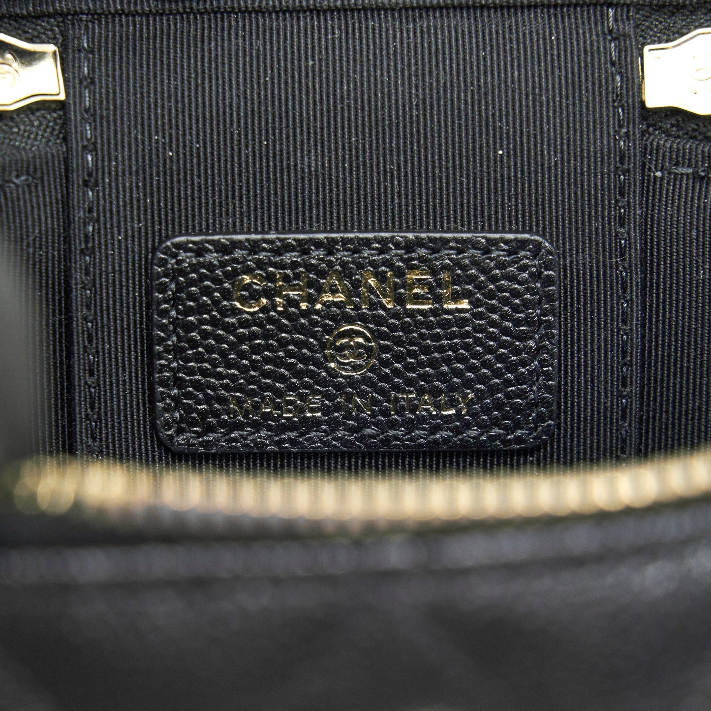 Chanel small Vanity Clutch with Chain with CC Pearl Caviar Black L